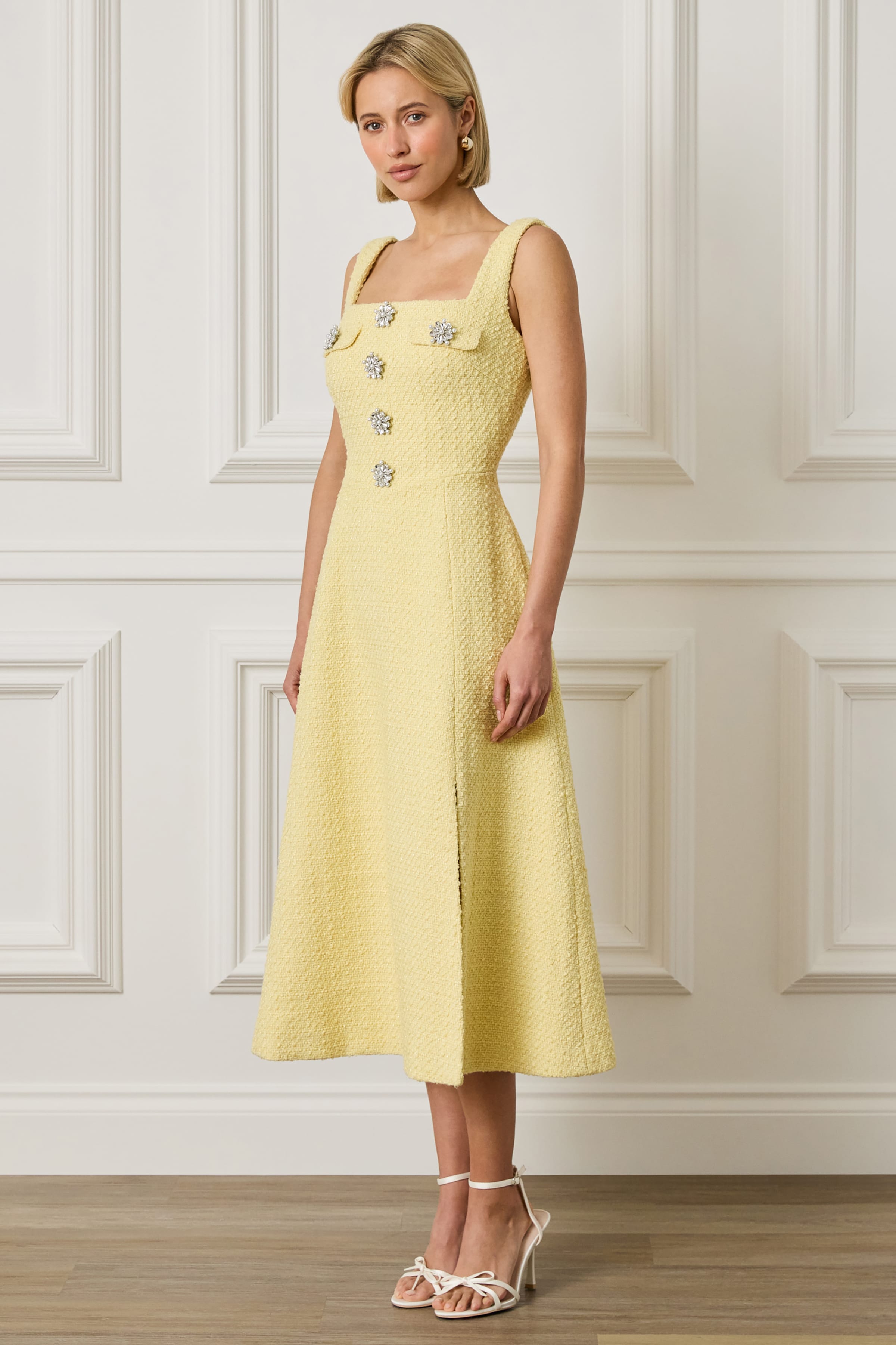 ELLA Embellished Sequin Boucle Sun Dress in Yellow
