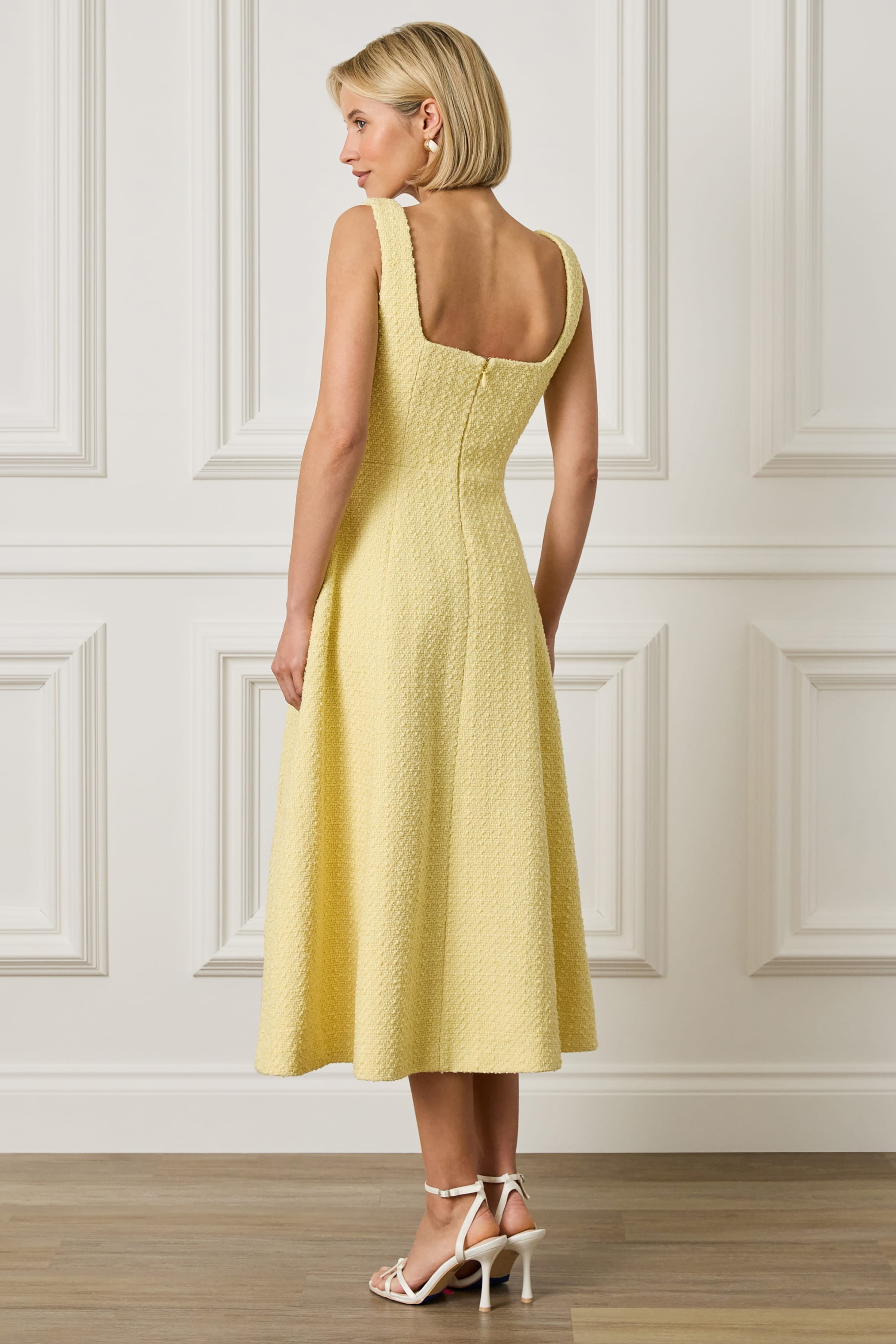 ELLA Embellished Sequin Boucle Sun Dress in Yellow