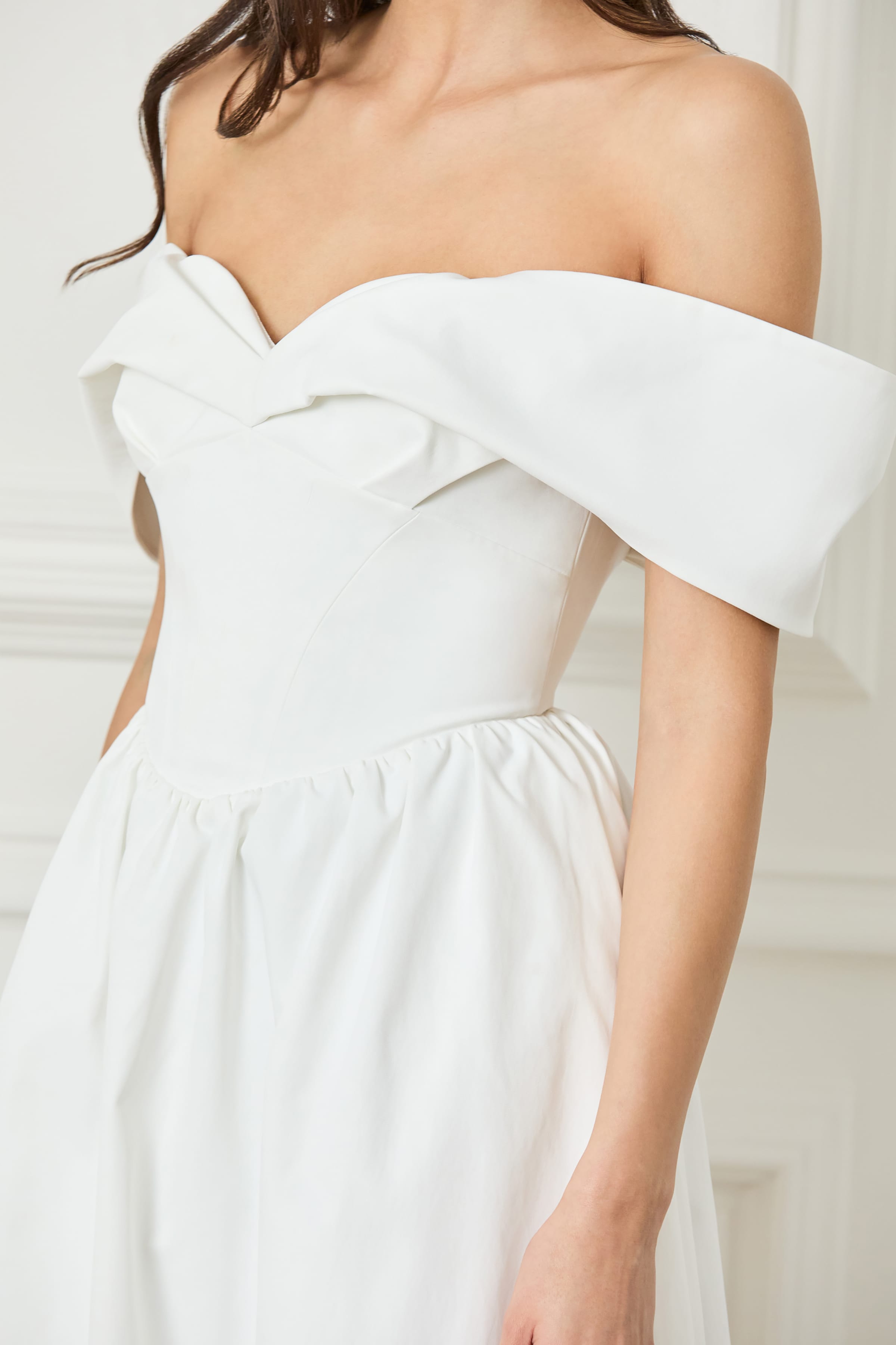 ROSALIND Pleated Off Shoulder Corset Sundress In White