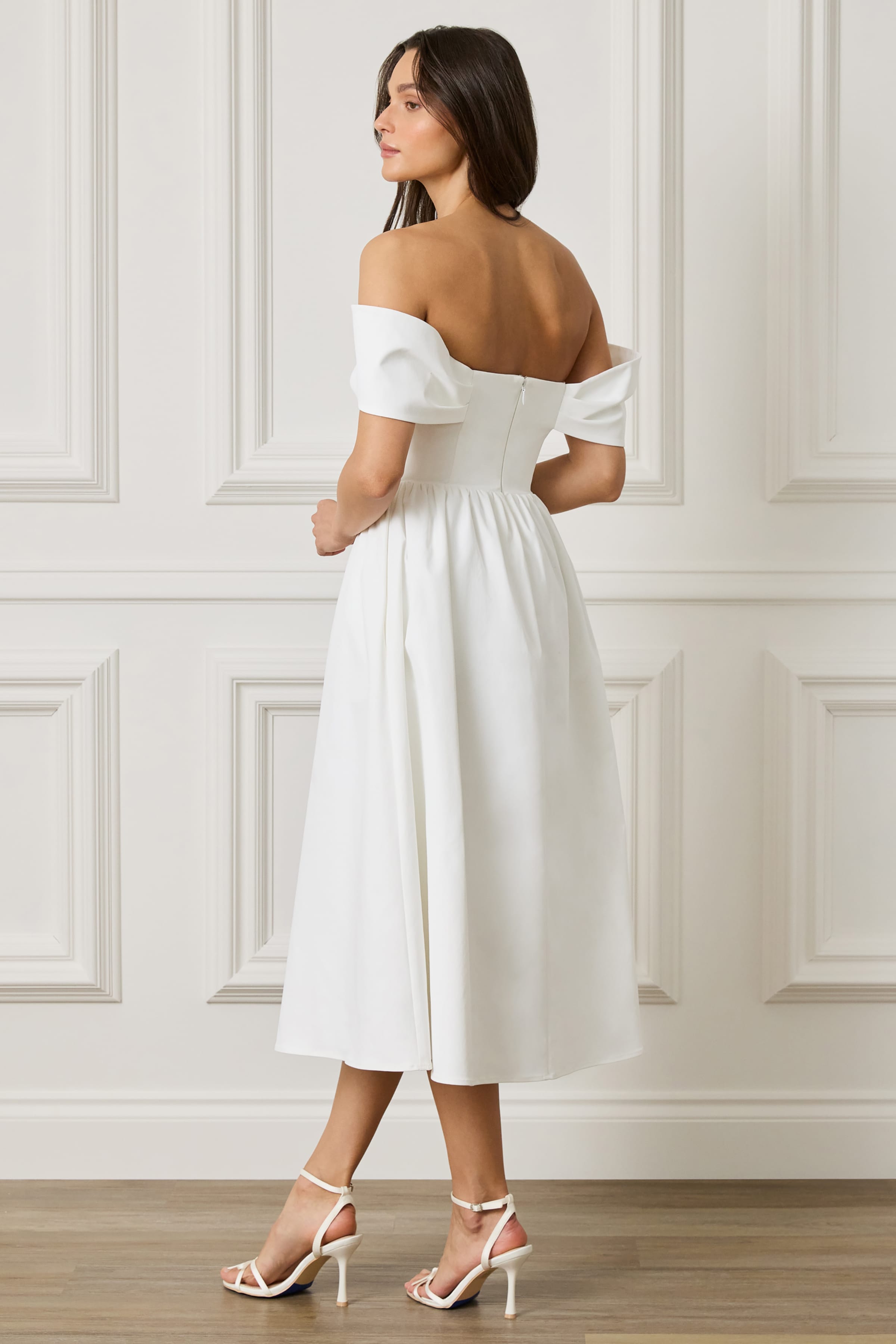 ROSALIND Pleated Off Shoulder Corset Sundress In White