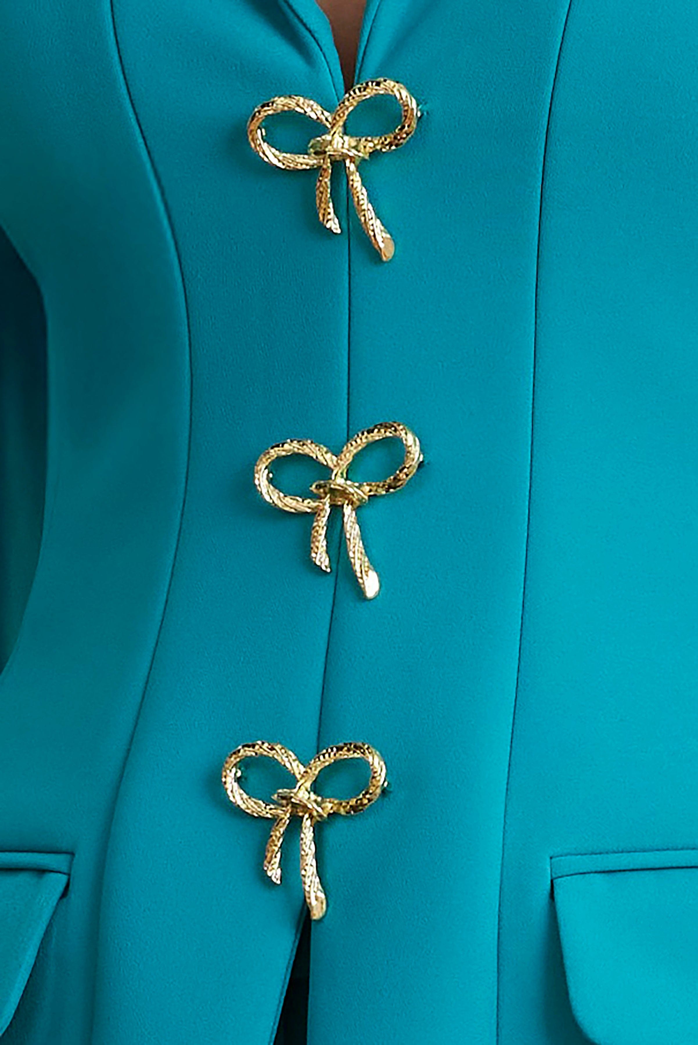 FIORELLA Sculptured Blazer with Gold Bow Hardware in Teal Blue