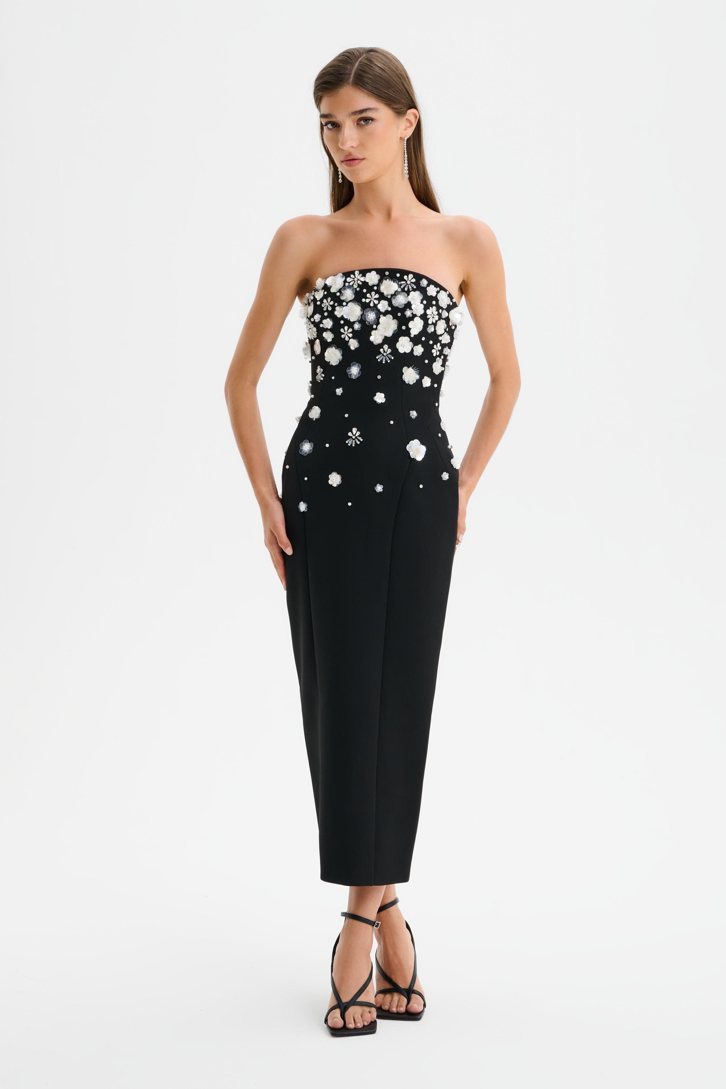 ANAIS Ombre Embellished Strapless Midi Dress in Black