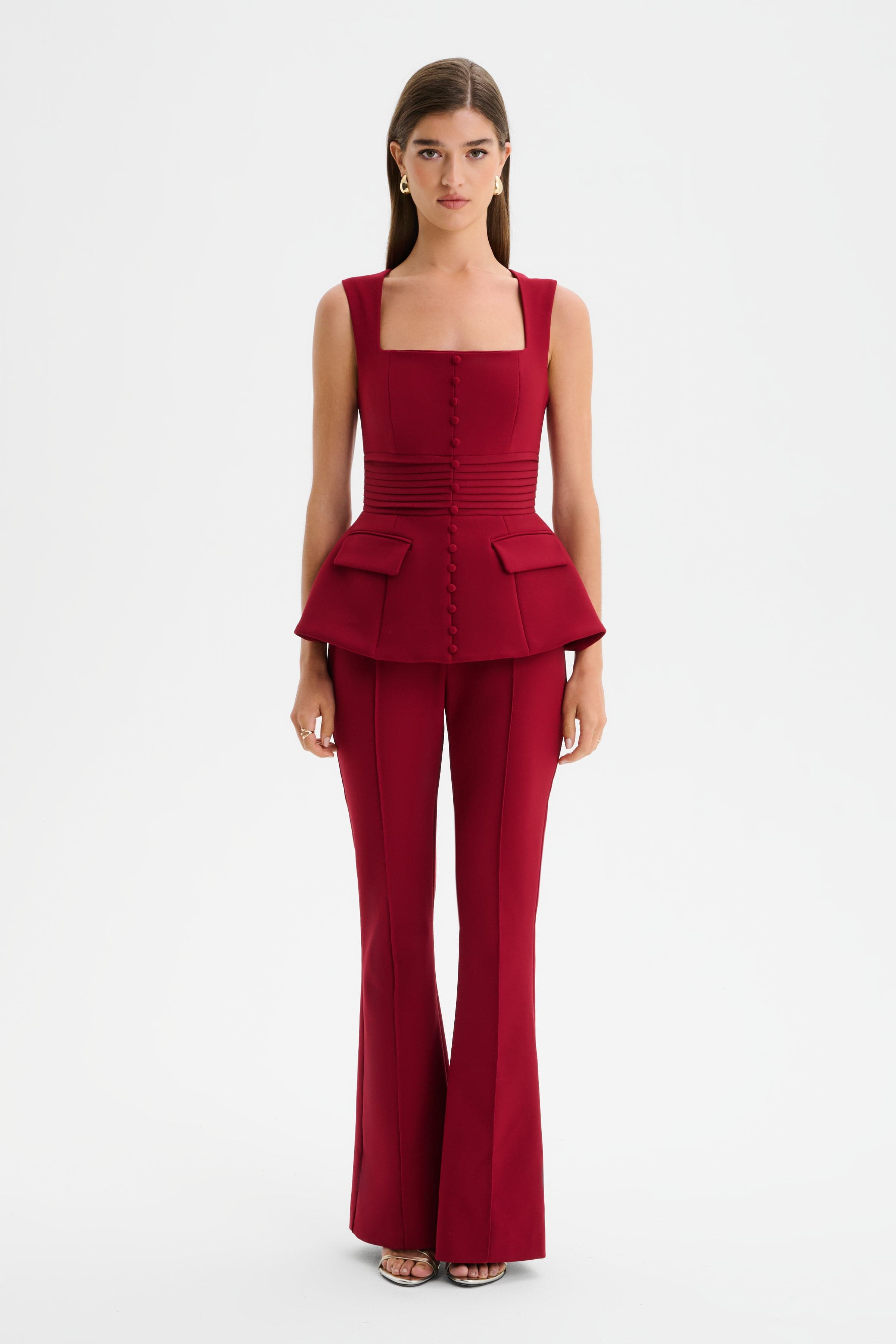 CAMILLA Hourglass Square Neck Jumpsuit in Burgundy