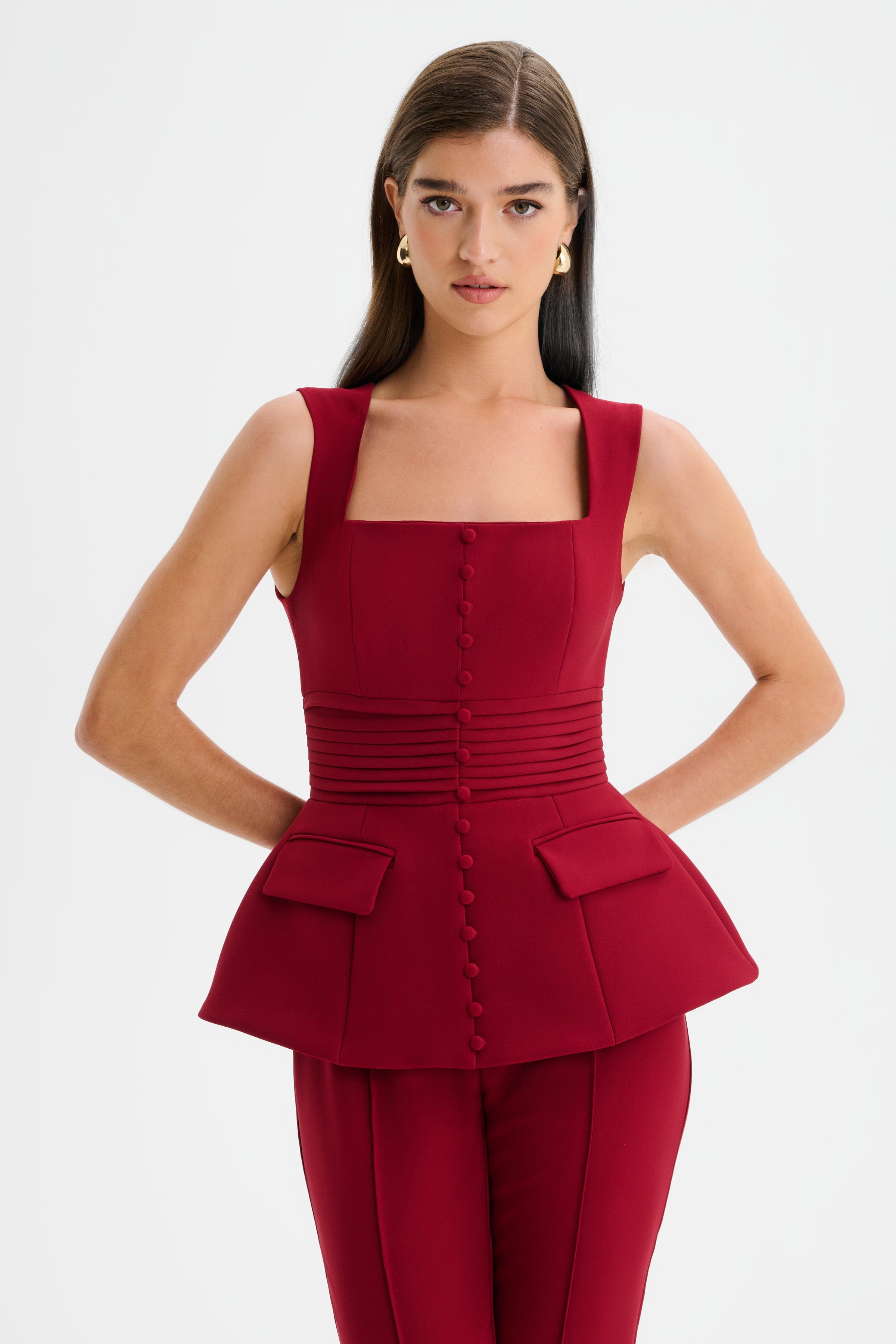 CAMILLA Hourglass Square Neck Jumpsuit in Burgundy