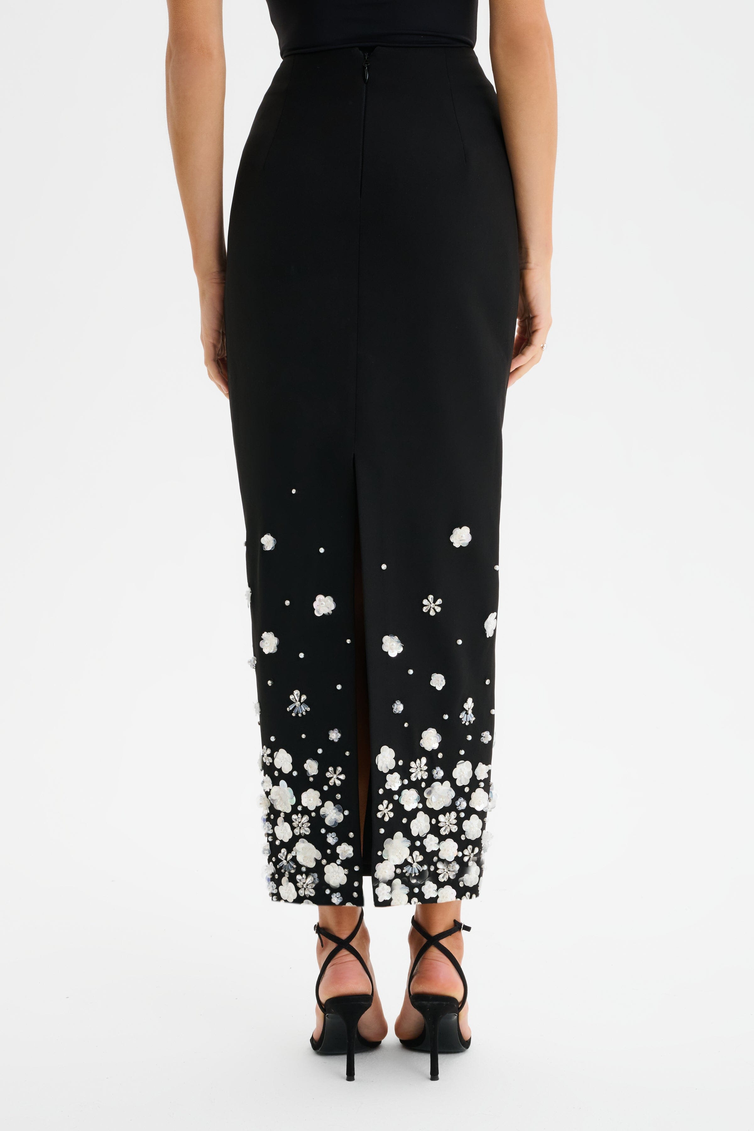 ELARA Ombre Embellished Maxi Skirt in Black