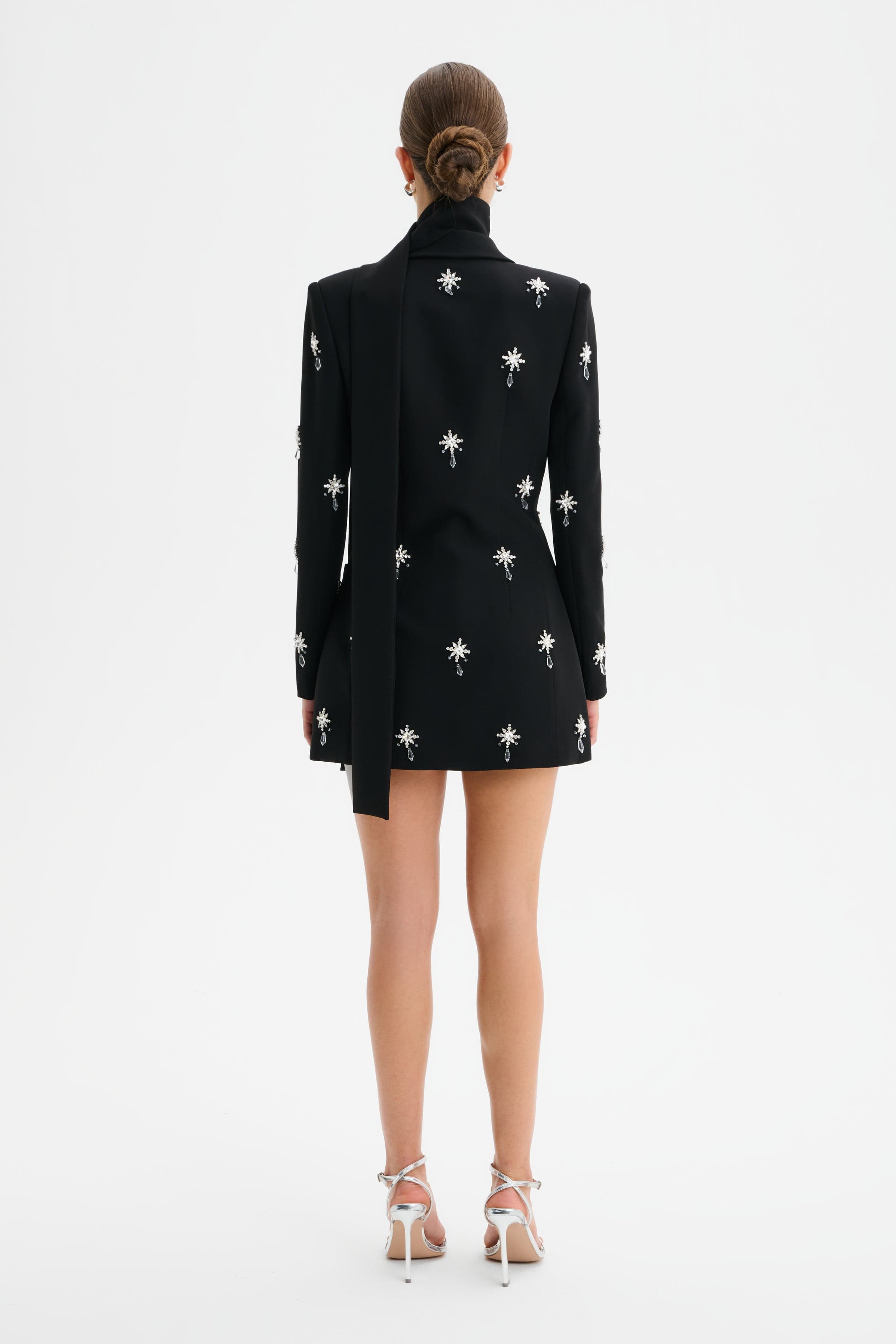 ARIA Jewel Embellished Tailored Jacket with Scarf in Black