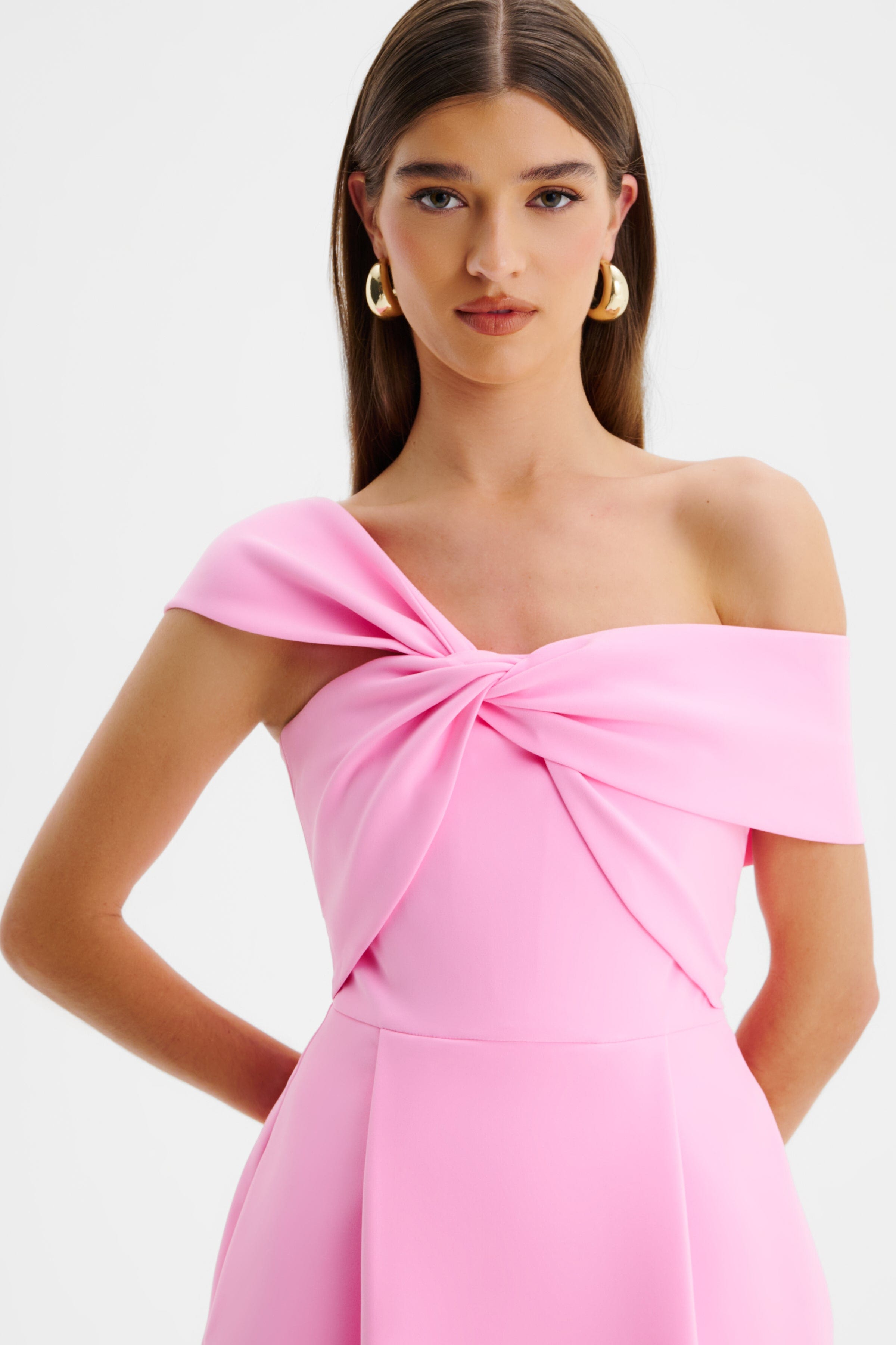 MILA Twisted One Shoulder Mini Dress in Pink