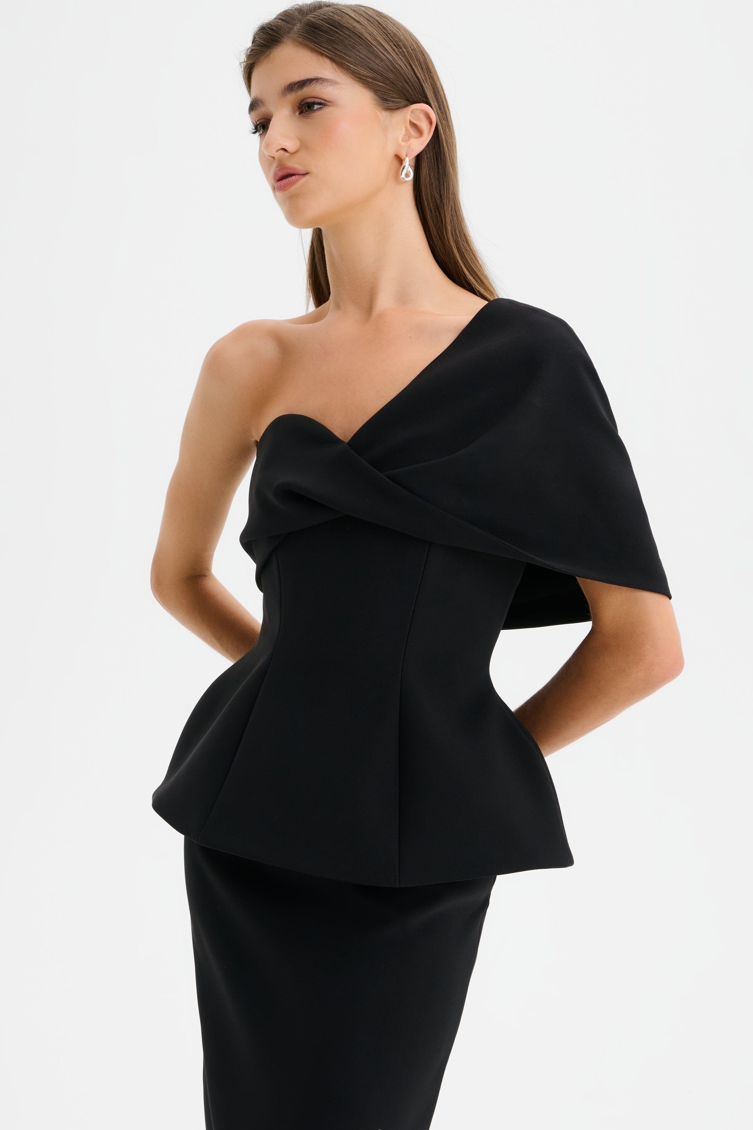 GIOVANNA Twisted Cape Shoulder Maxi Dress in Black