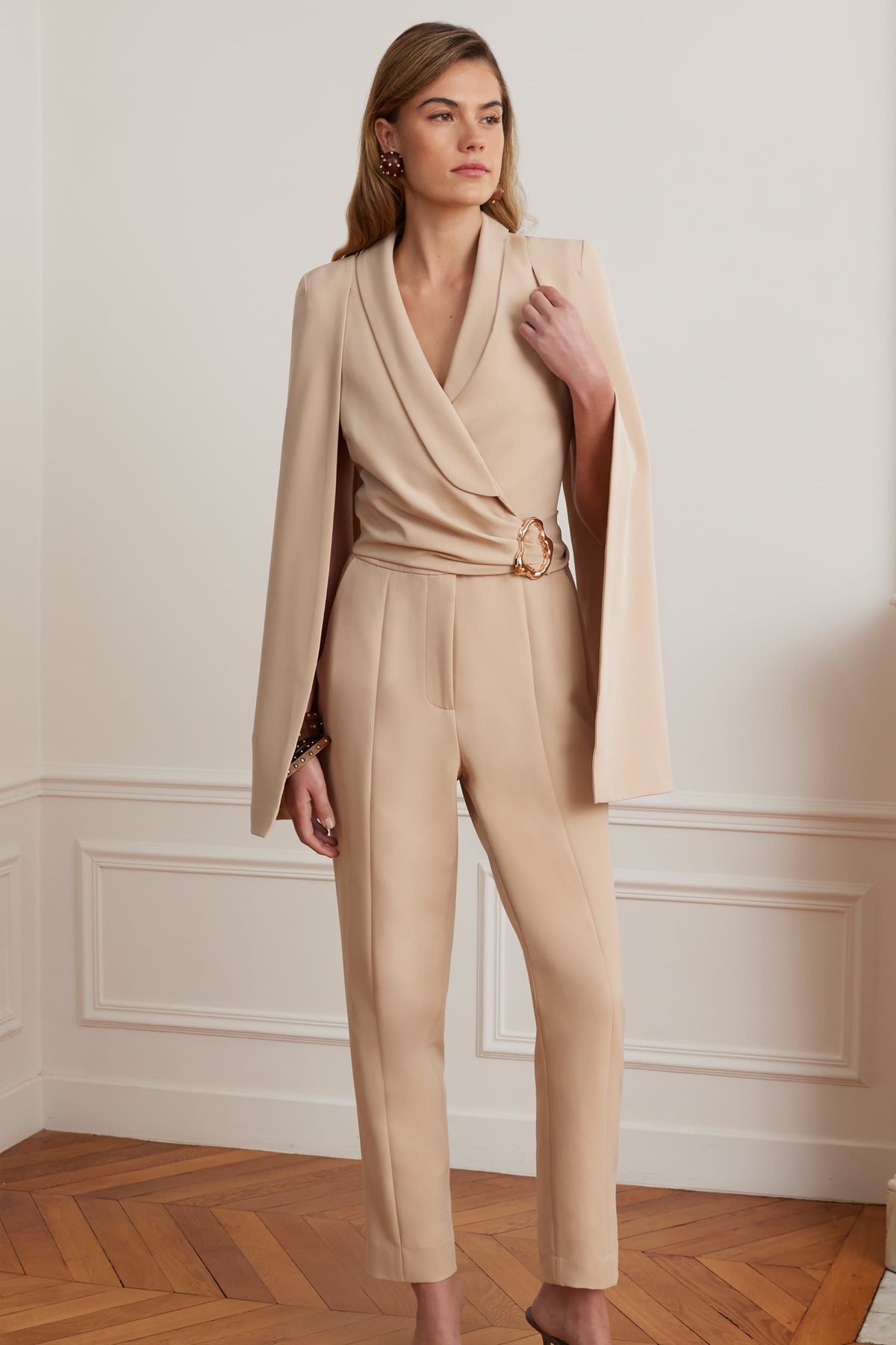 LILIA Cape Jumpsuit in Beige
