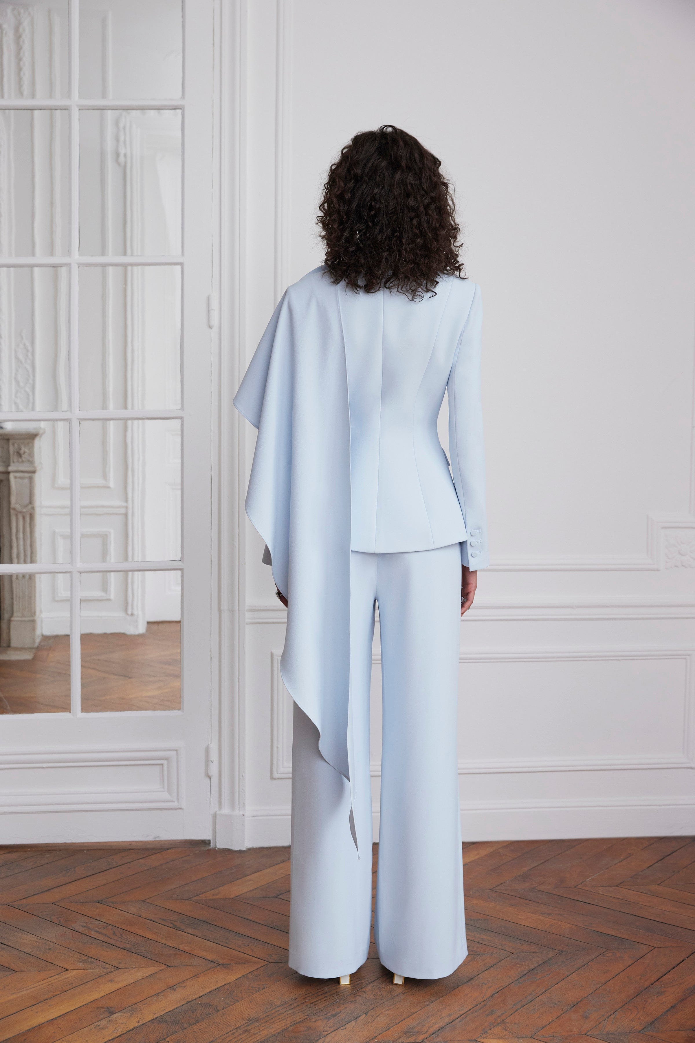EMBER Cape Scarf Sculptured Blazer In Powder Blue