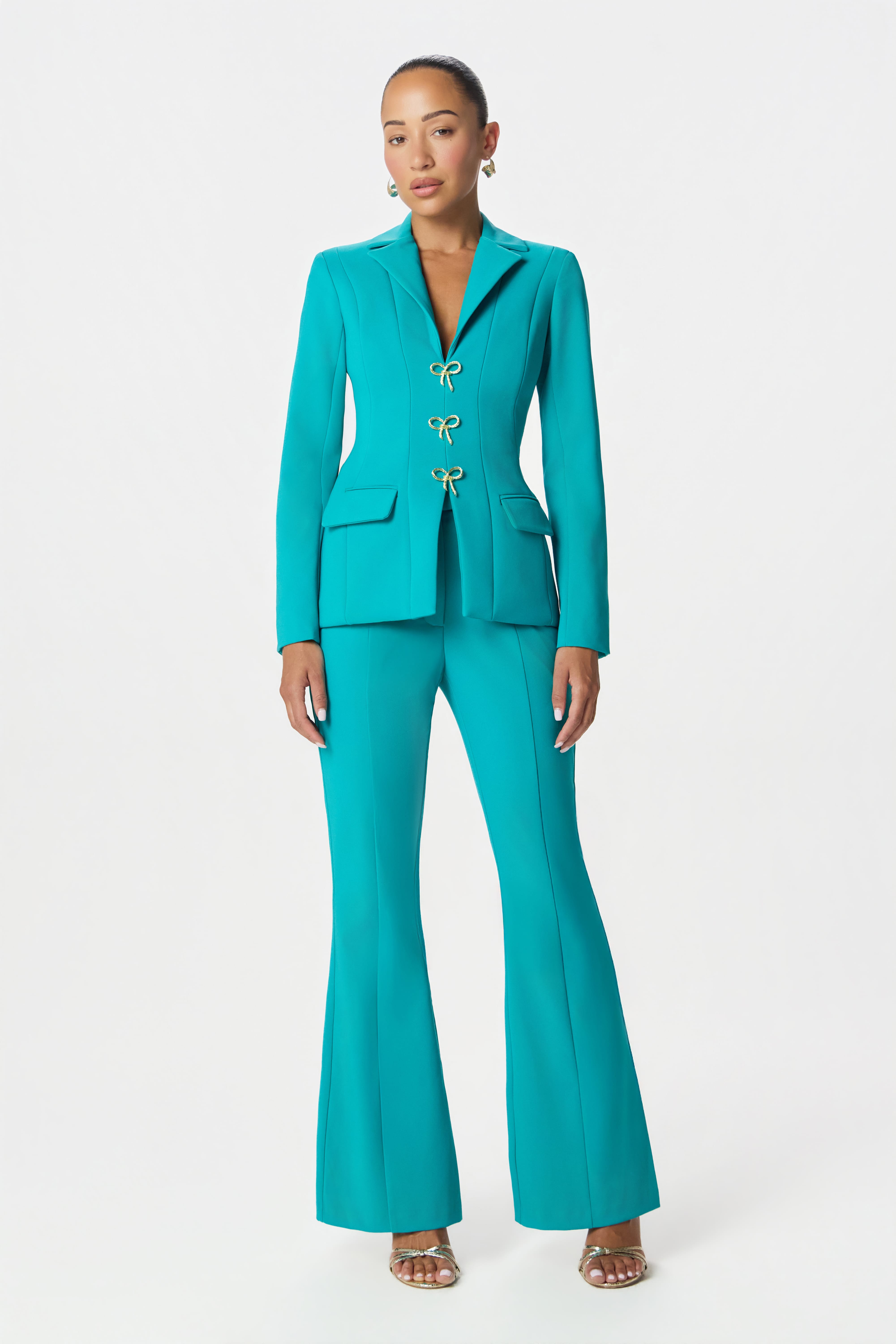 ALEXA Tailored Fit And Flare Pants In Teal Blue