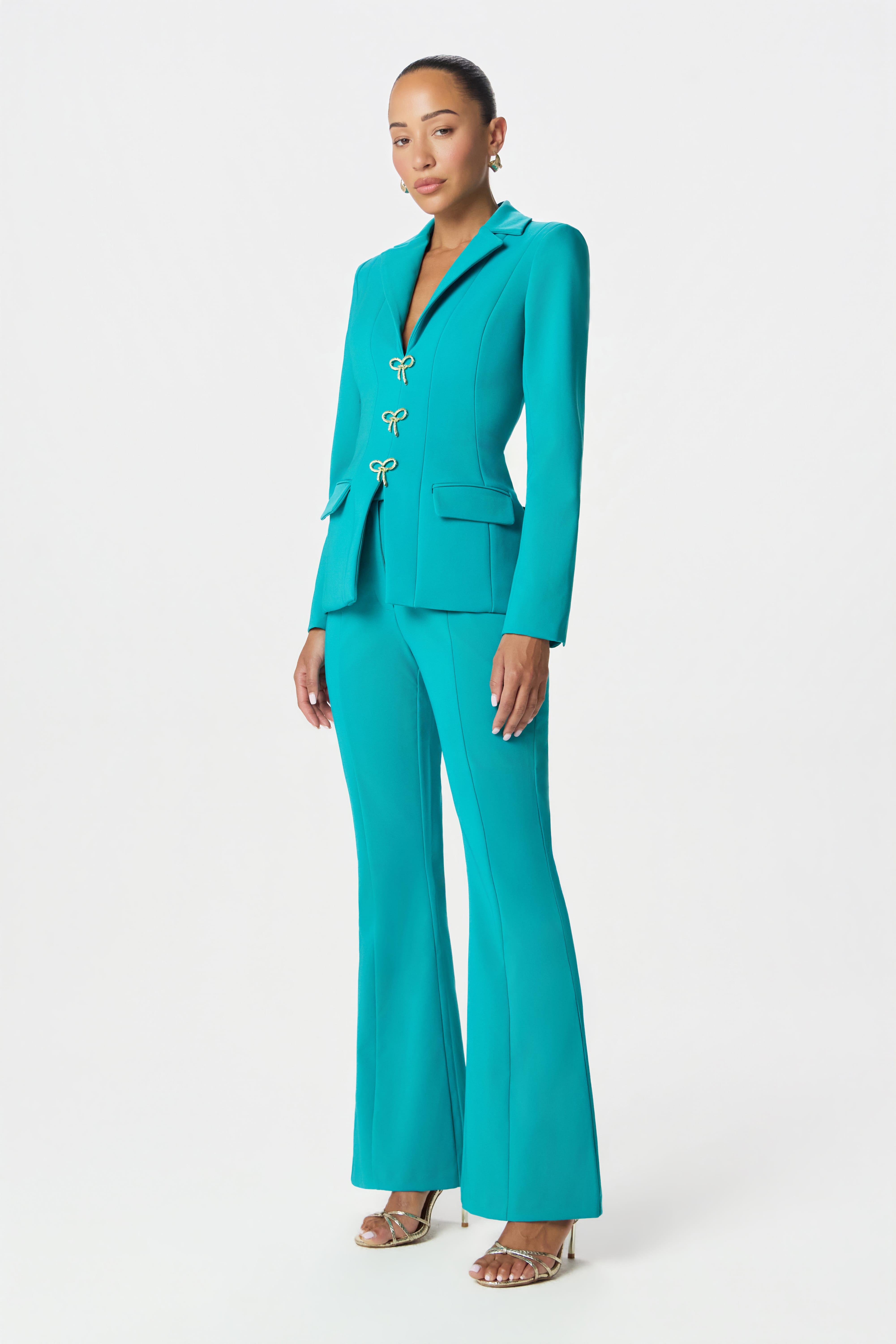 ALEXA Tailored Fit And Flare Pants In Teal Blue