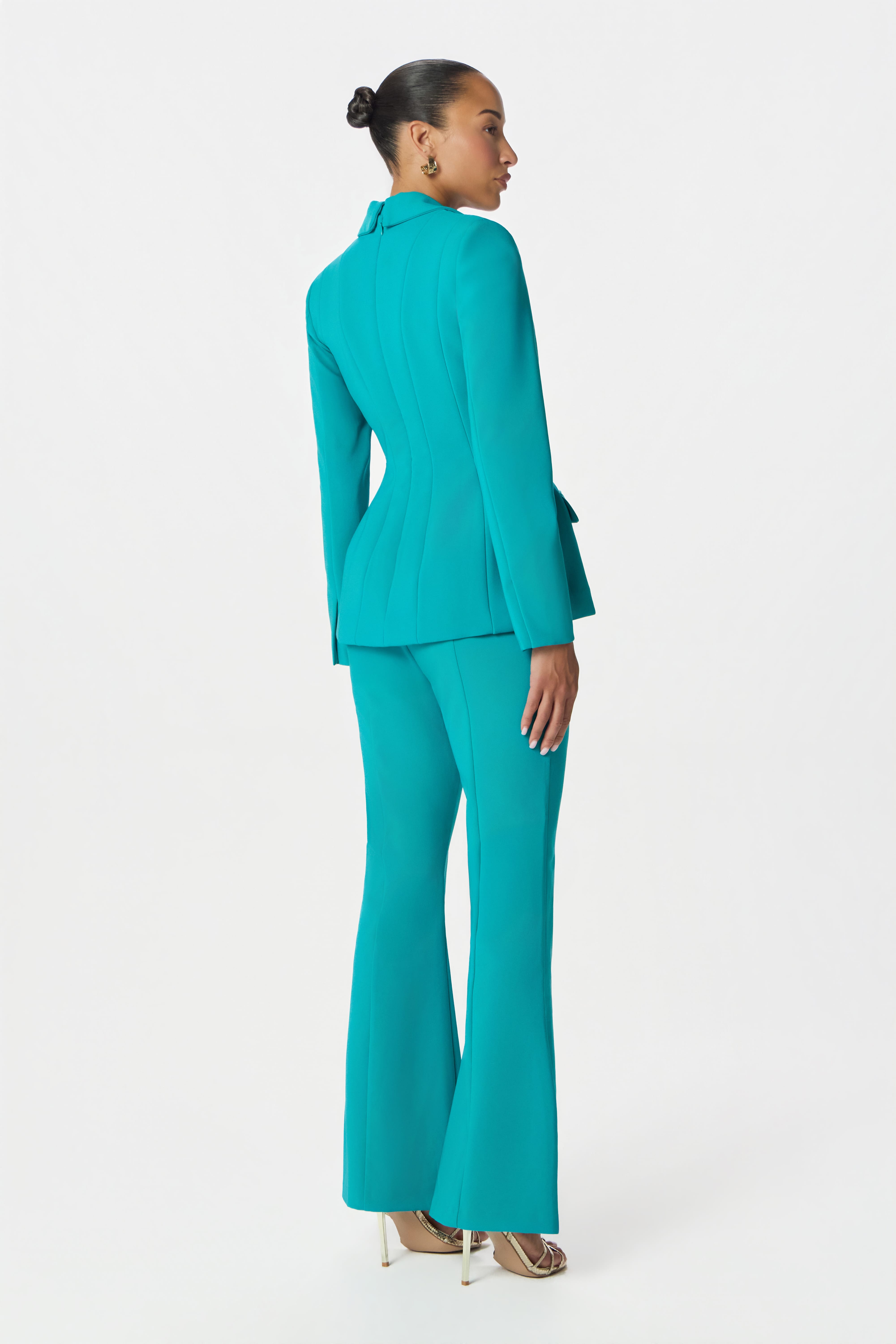ALEXA Tailored Fit And Flare Pants In Teal Blue