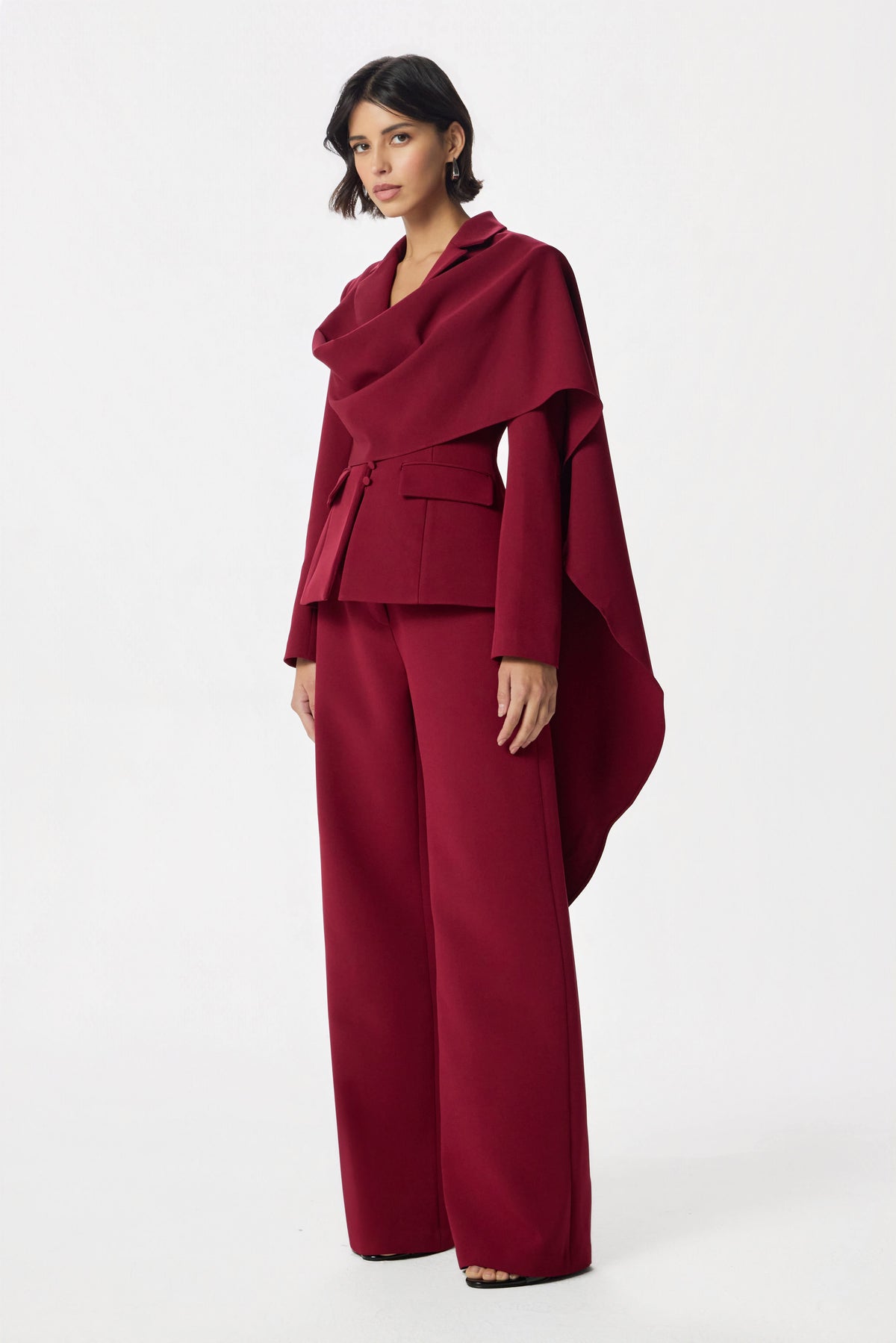 EVIE Wide Leg Trousers in Burgundy
