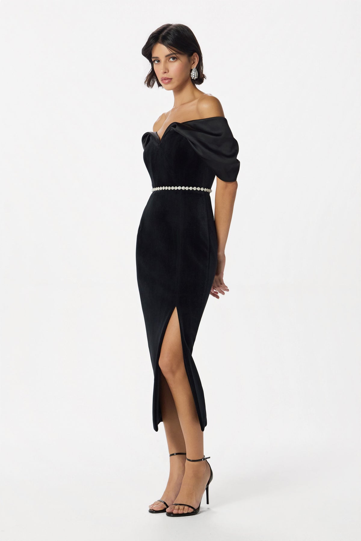 WINONA & Satin Midi Dress in Black