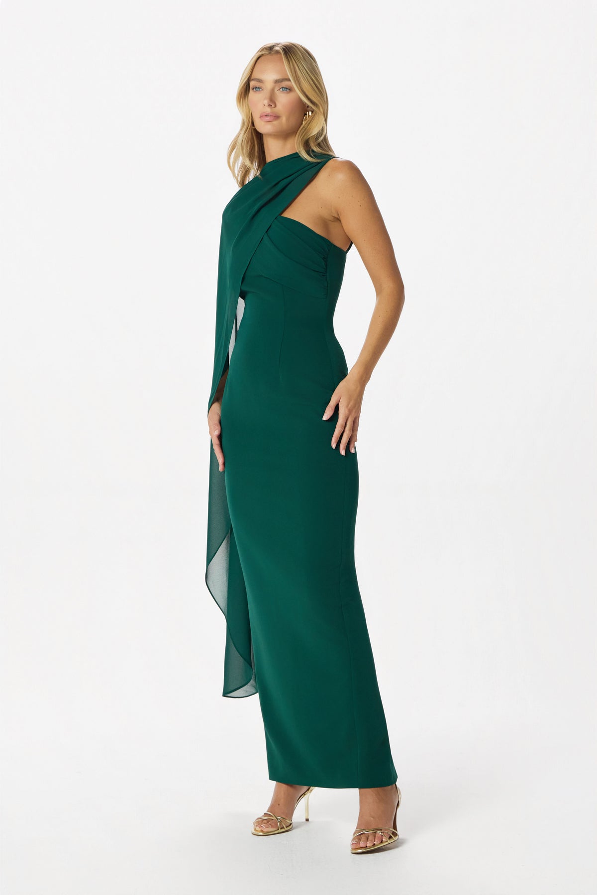 RACHEL Asymmetric Maxi Dress in Dark Green