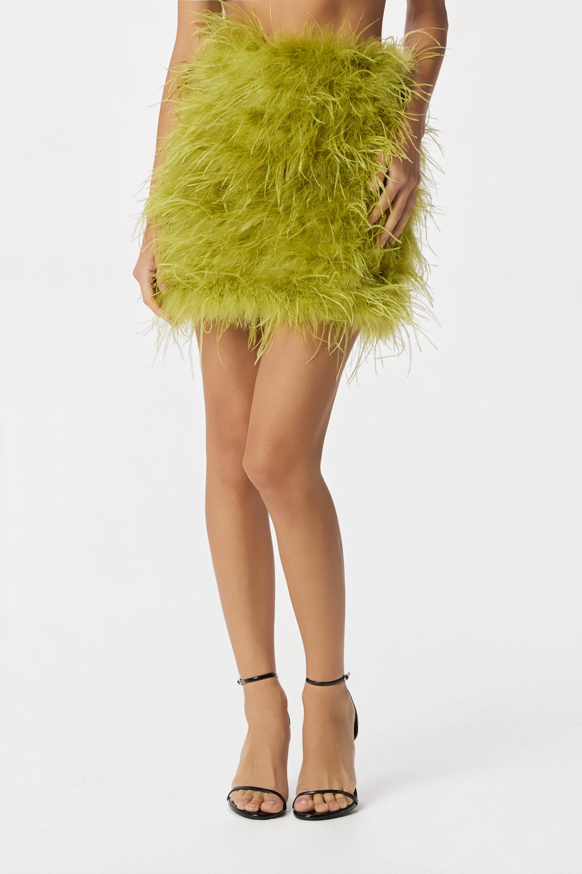 SACHA Feather Mini Skirt in Chartreuse