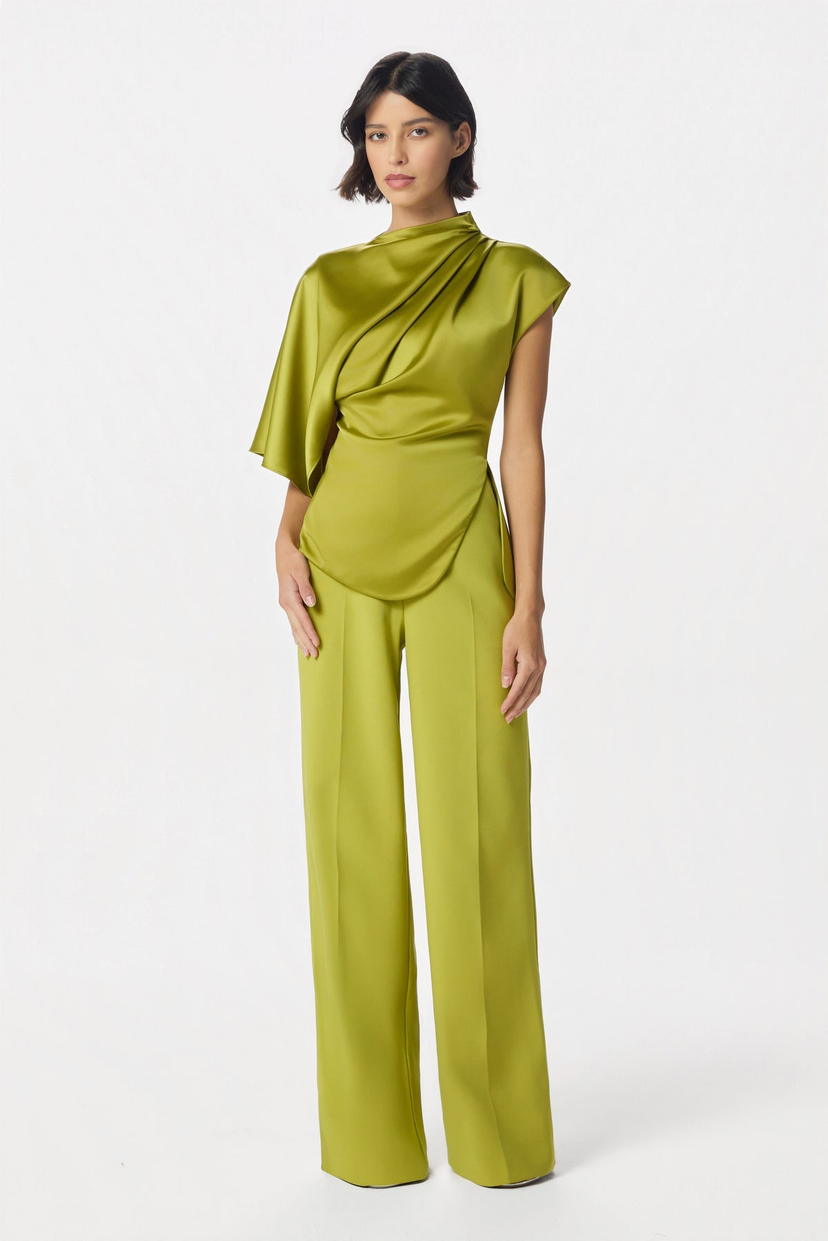 SASKI Satin Top in Chartreuse