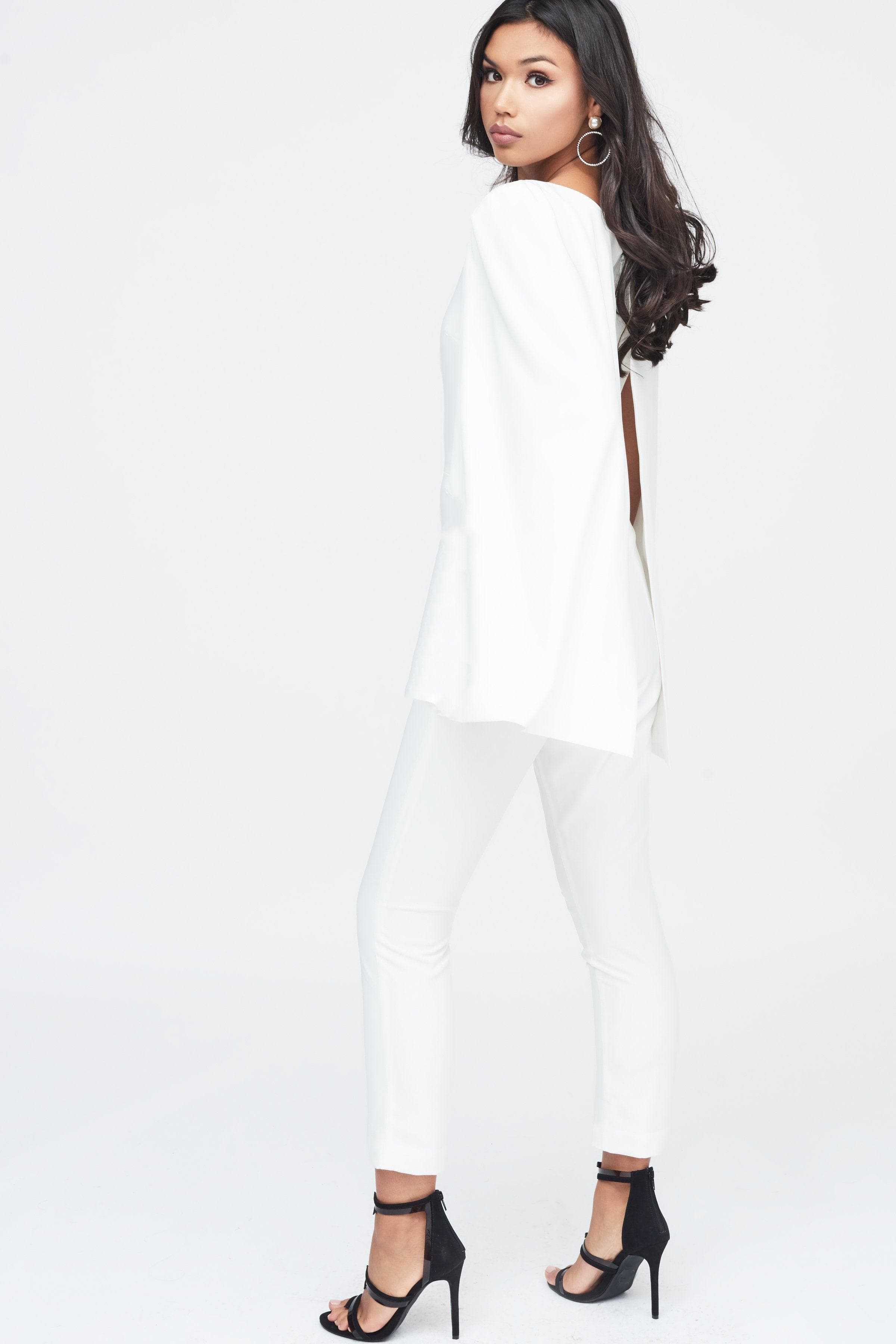 One Shoulder Cape Jumpsuit in White - Lavish Alice