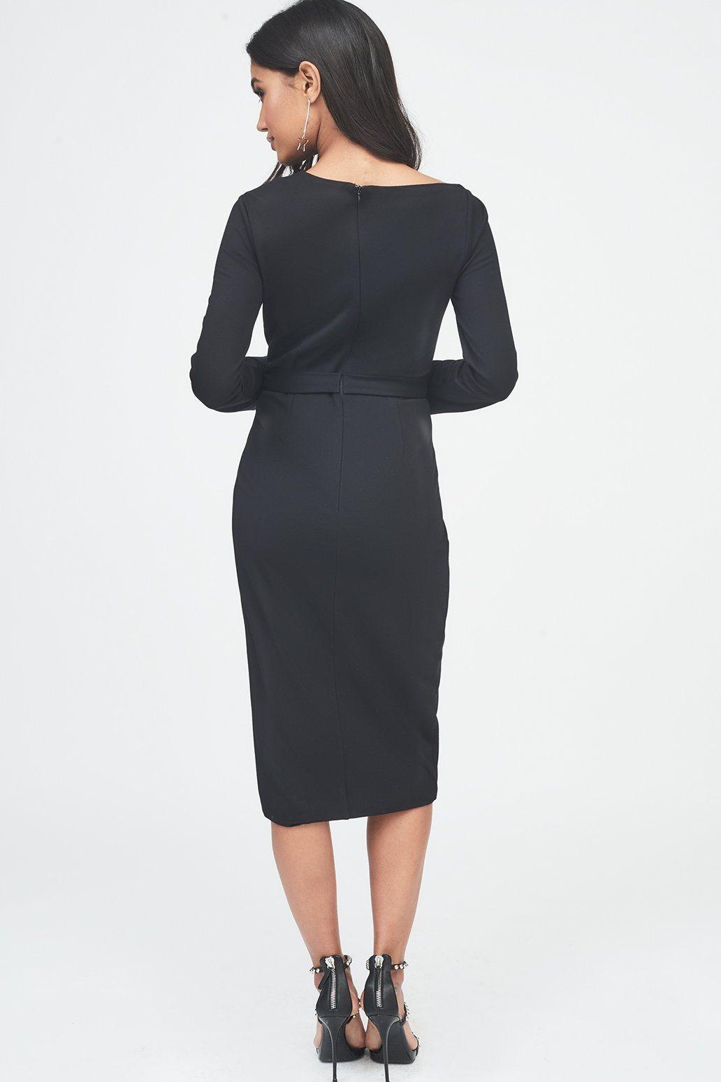 Asymmetric Cut Out Detail Wrap Dress in Black - Lavish Alice