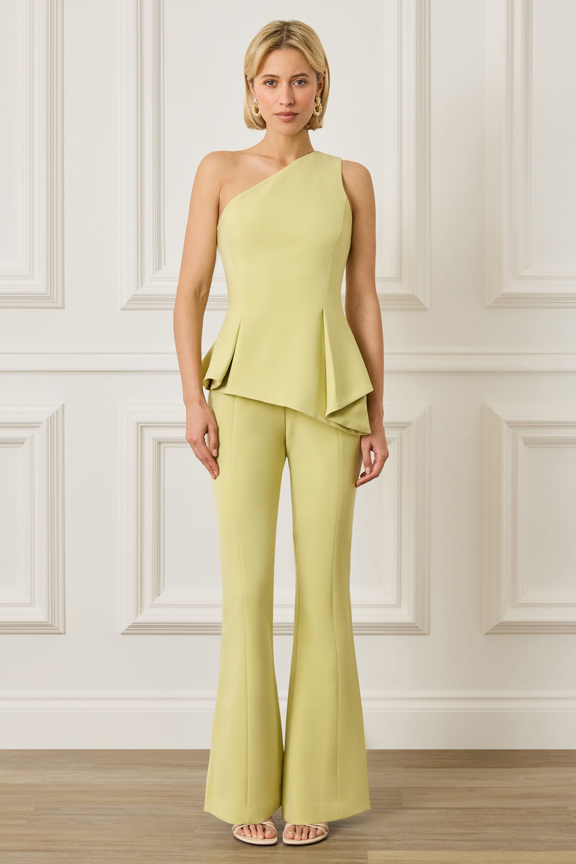 FRANKIE High Waisted Fit and Flare Co-ord Trouser in Lime Green