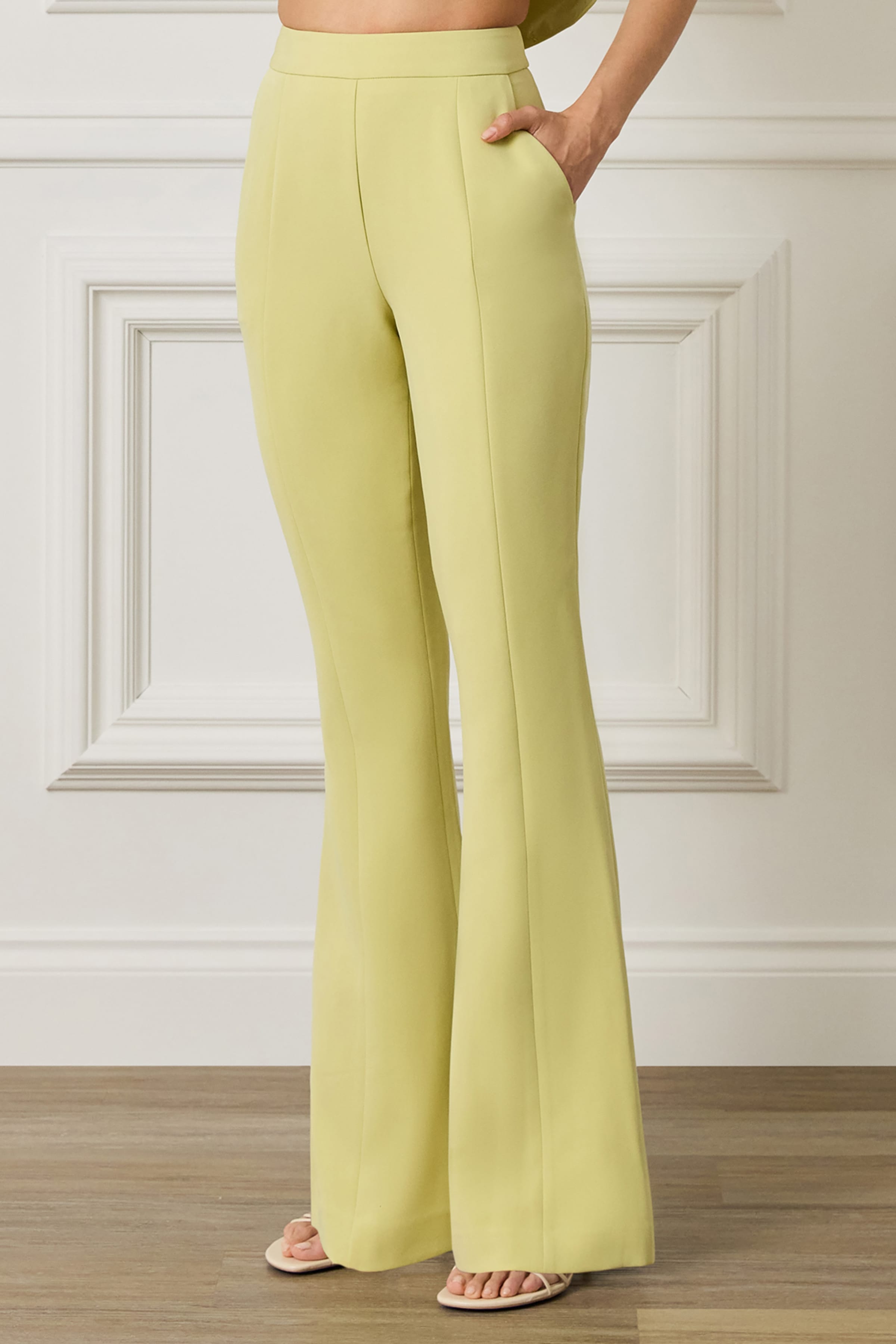 FRANKIE High Waisted Fit and Flare Co-ord Trouser in Lime Green