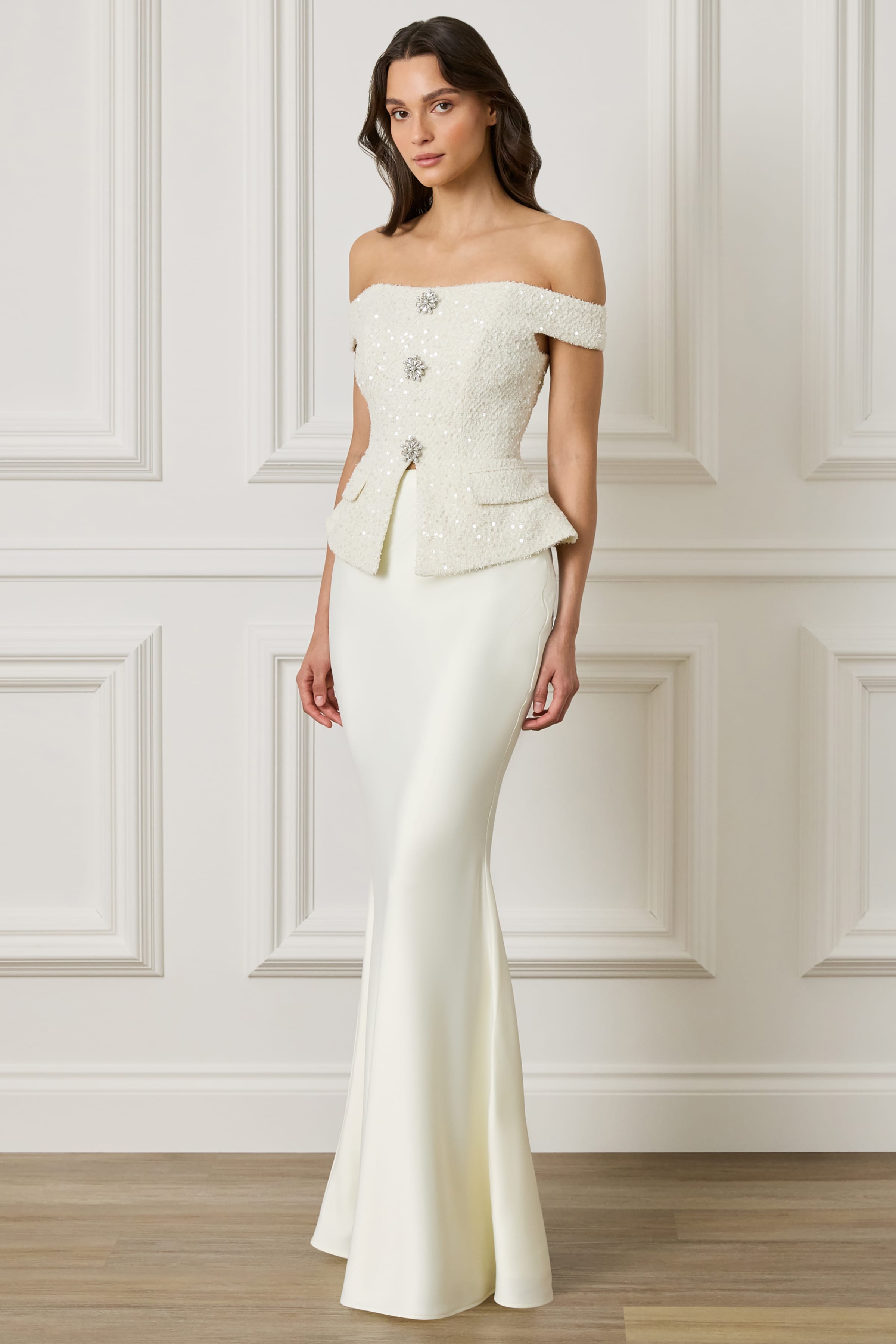 LENA Satin Maxi Skirt in Champagne