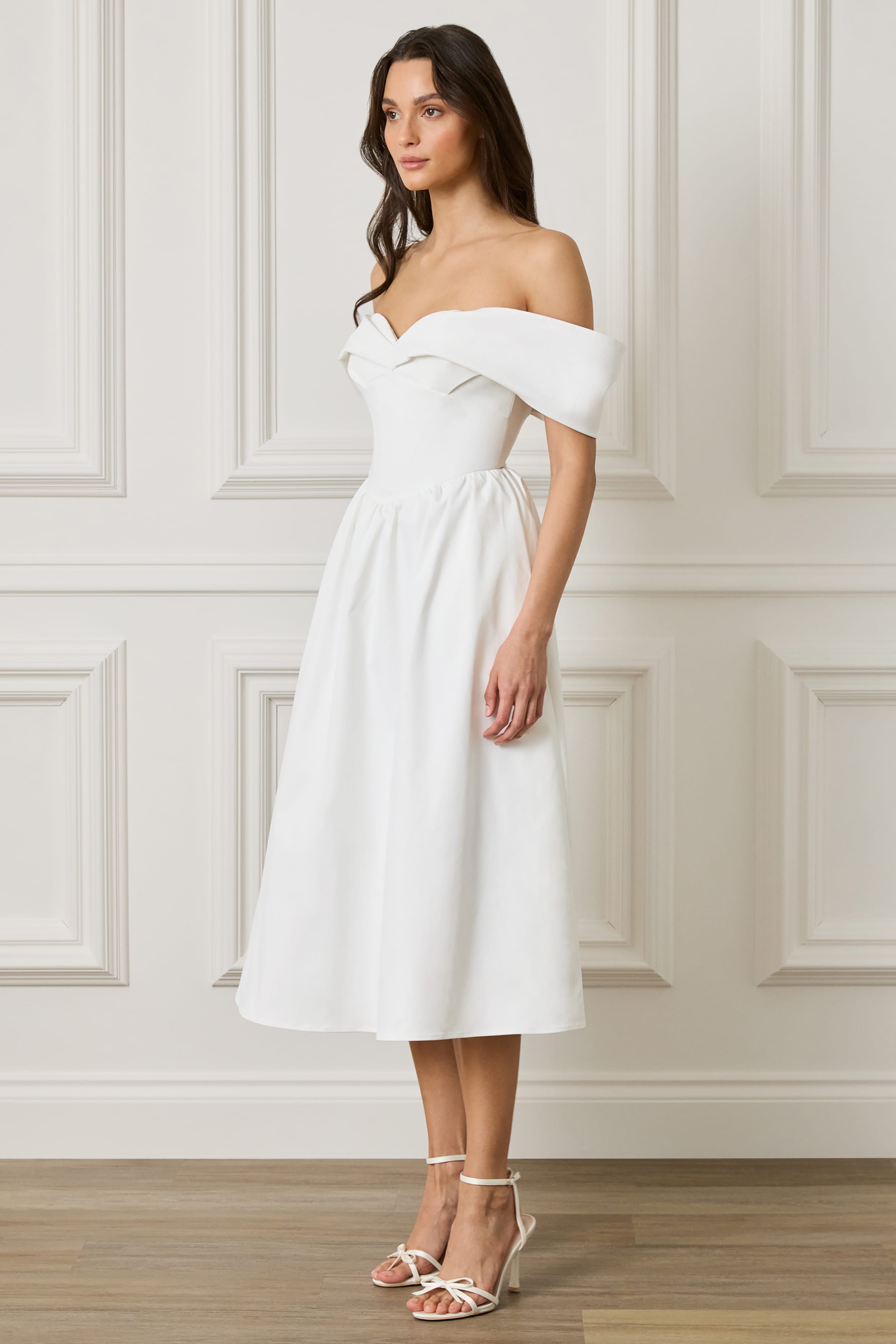 ROSALIND Pleated Off Shoulder Corset Sundress In White