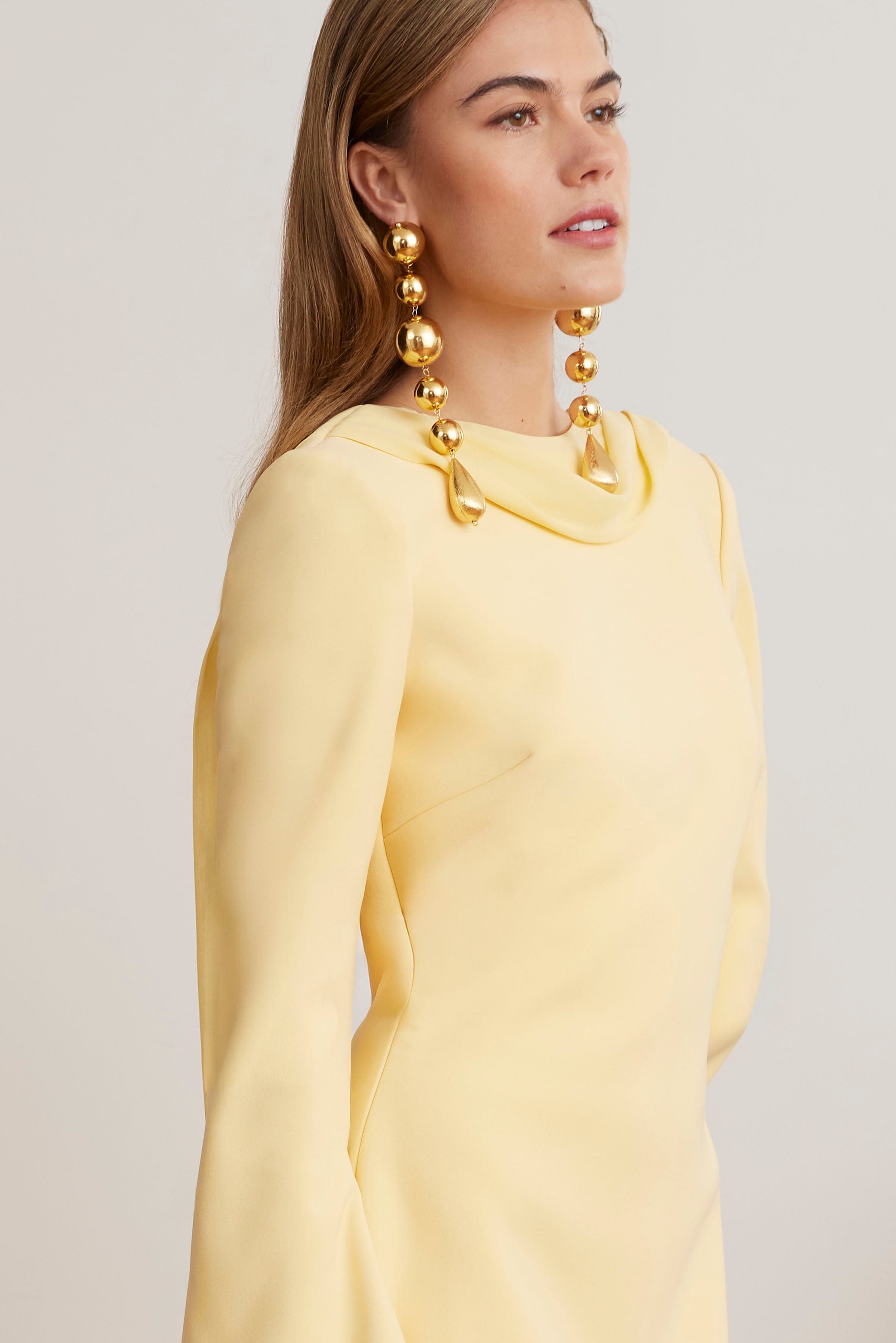 FELICITY Tulip Mini Dress With Chiffon Drape In Yellow