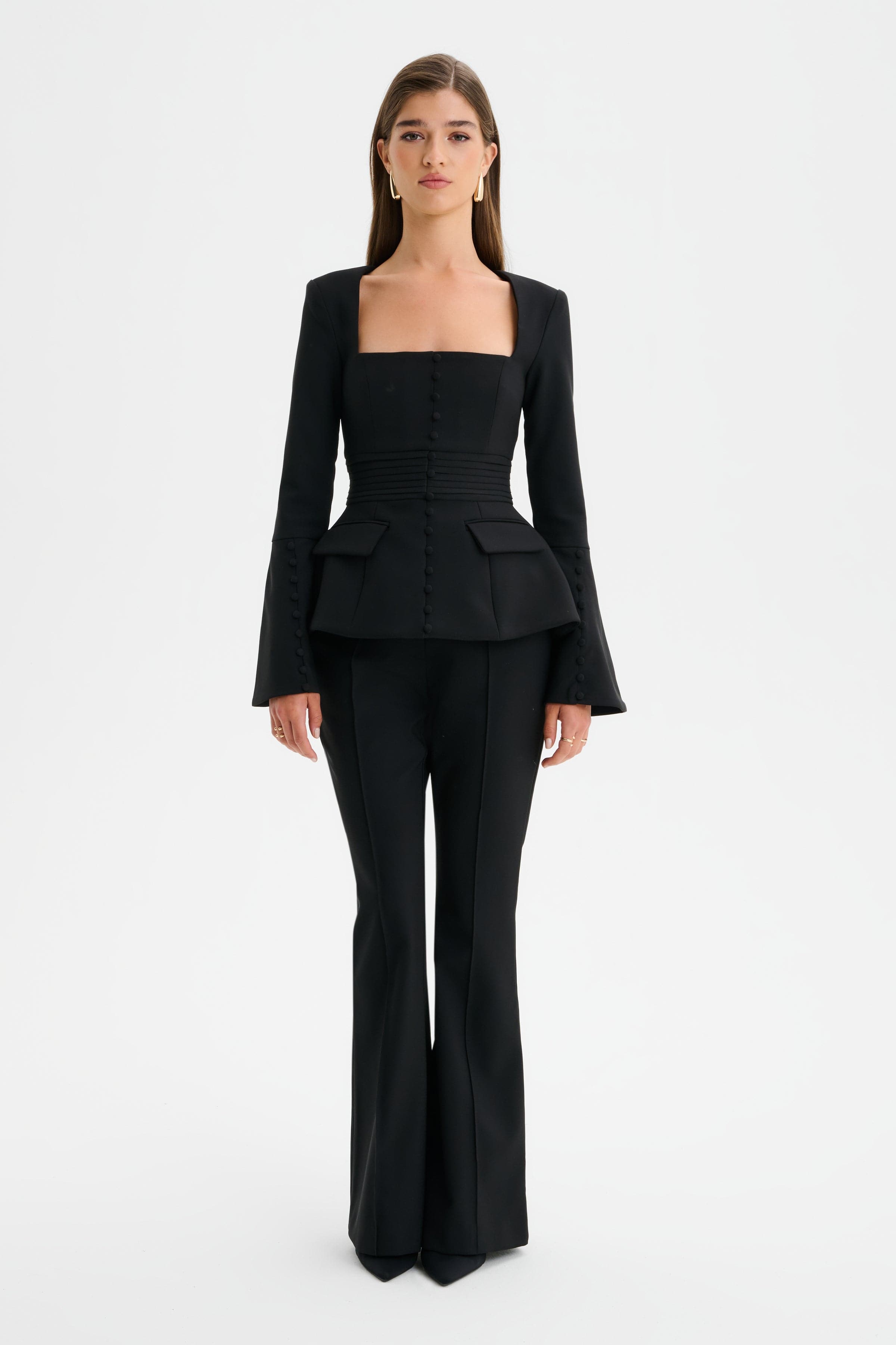 MAXINE Tailored Fit & Flare Trousers in Black