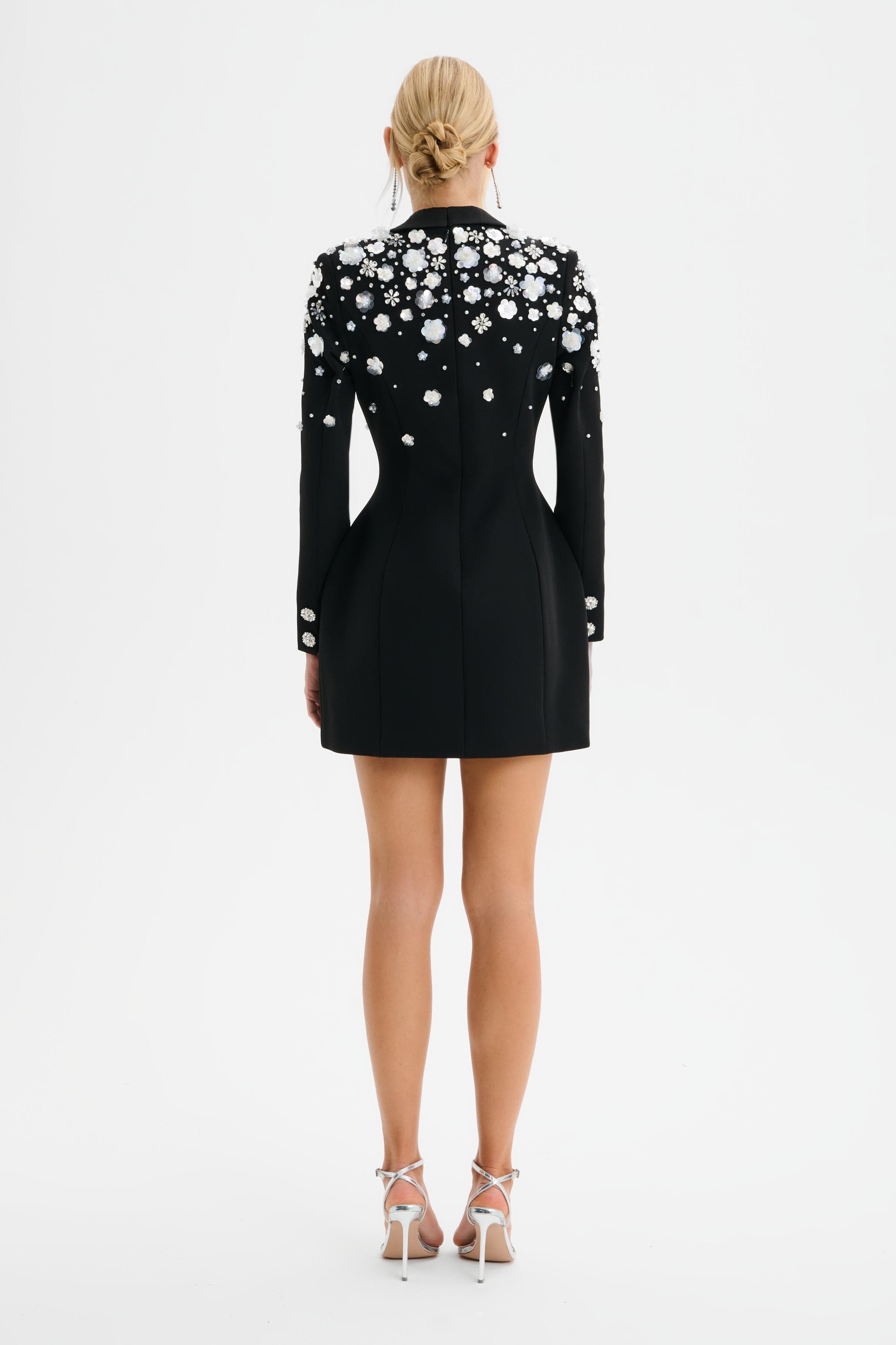 LOLA Ombre Embellished Hourglass Structured Blazer Mini Dress in Black
