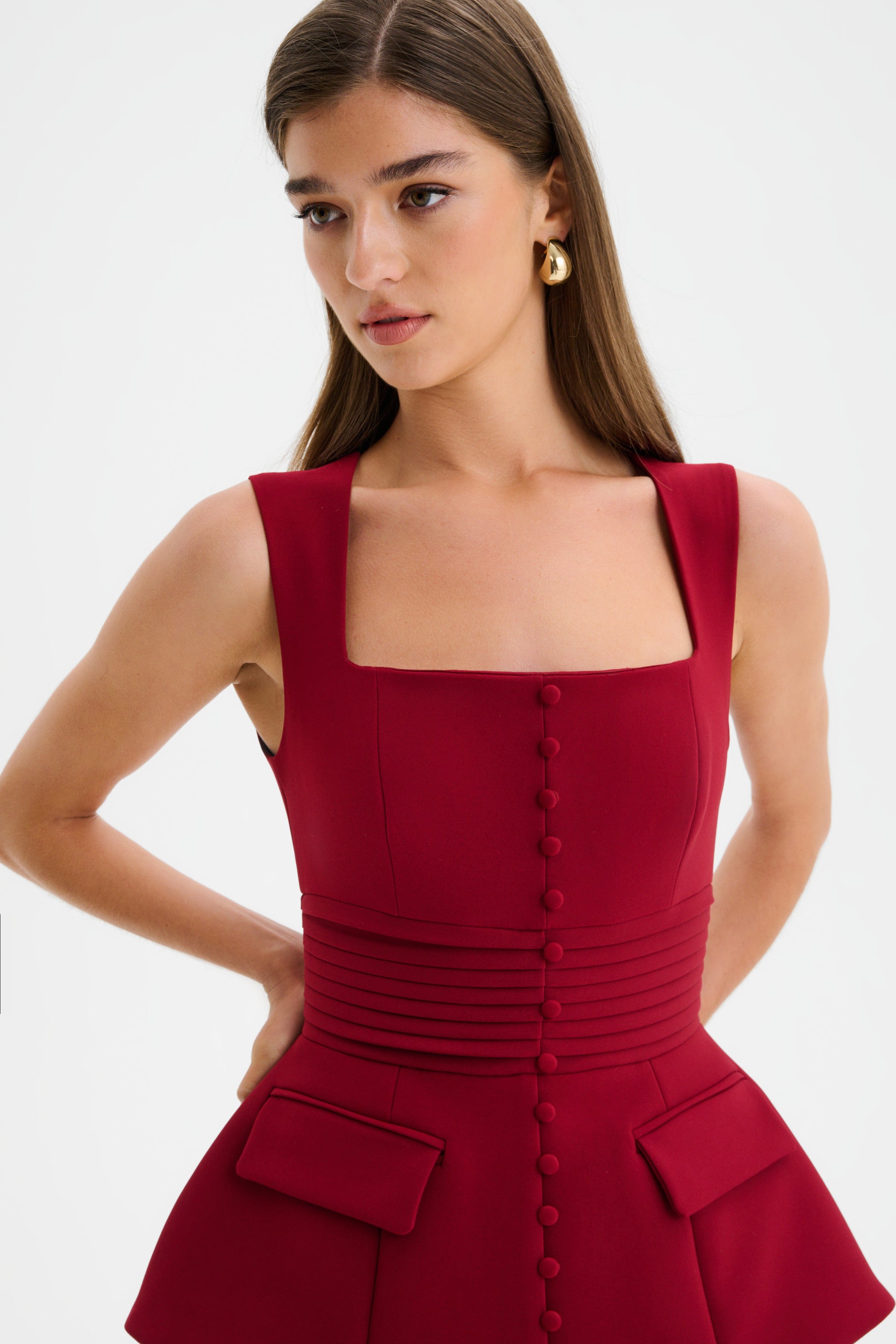 CAMILLA Hourglass Square Neck Jumpsuit in Burgundy