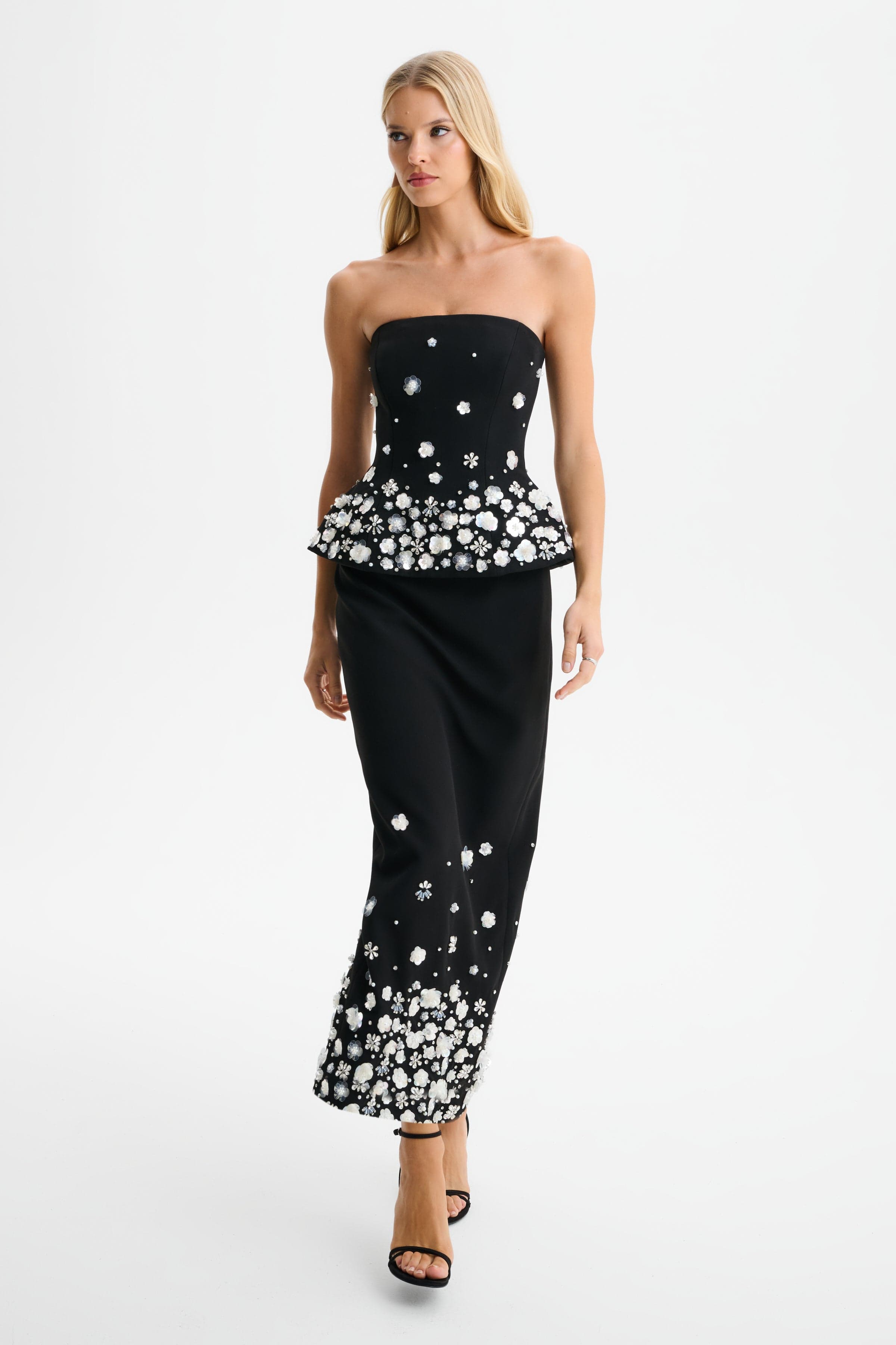 LUCIA Ombre Embellished Hourglass Strapless Top in Black