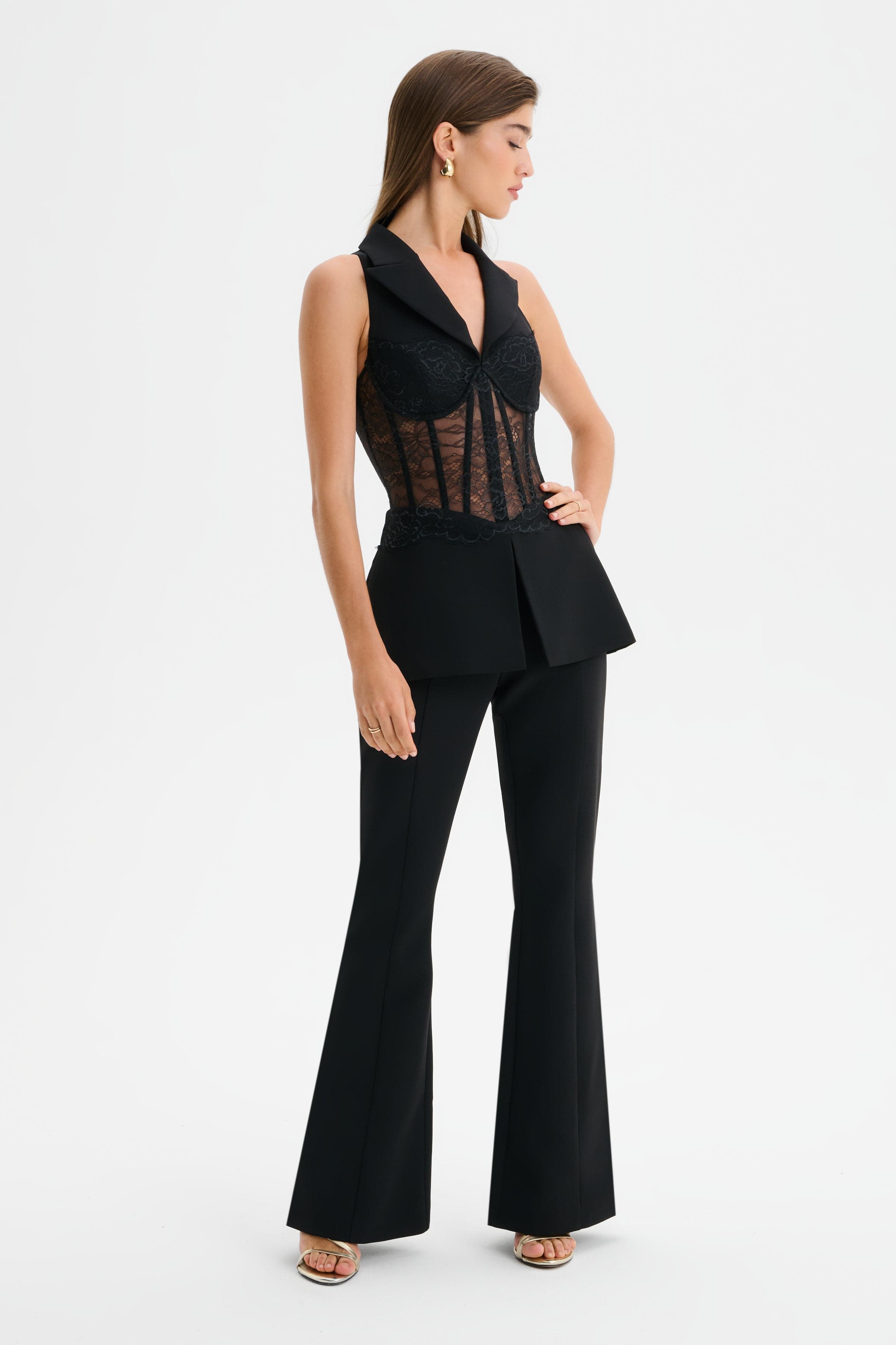 RENEE Lace Corset Tailored Jumpsuit in Black