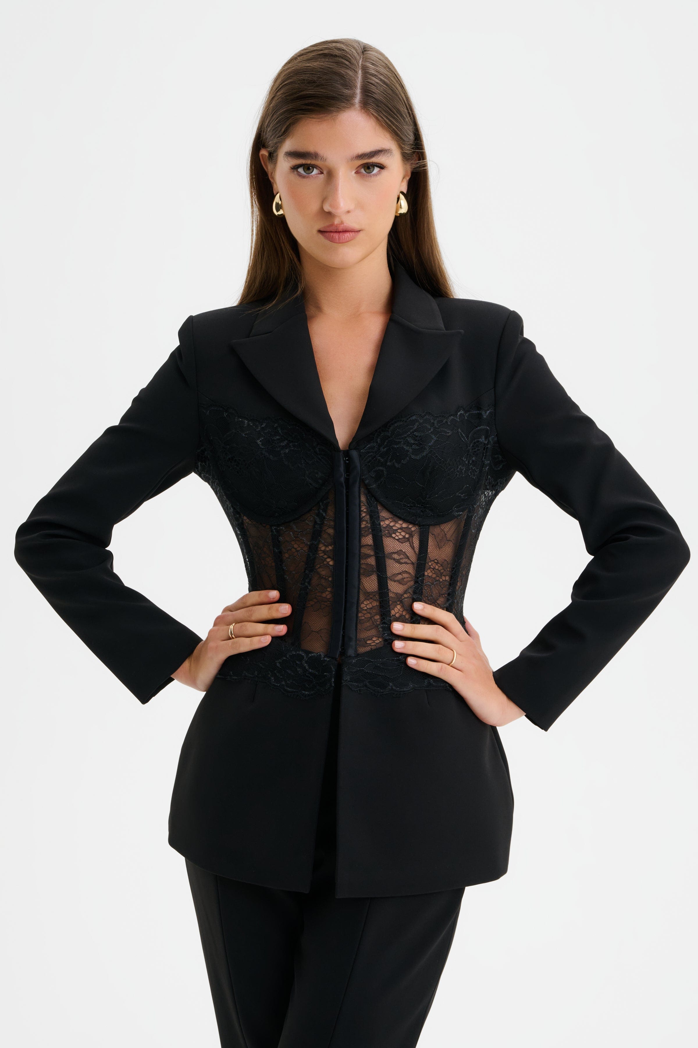 VIVIENNE Lace Corset Structured Blazer in Black