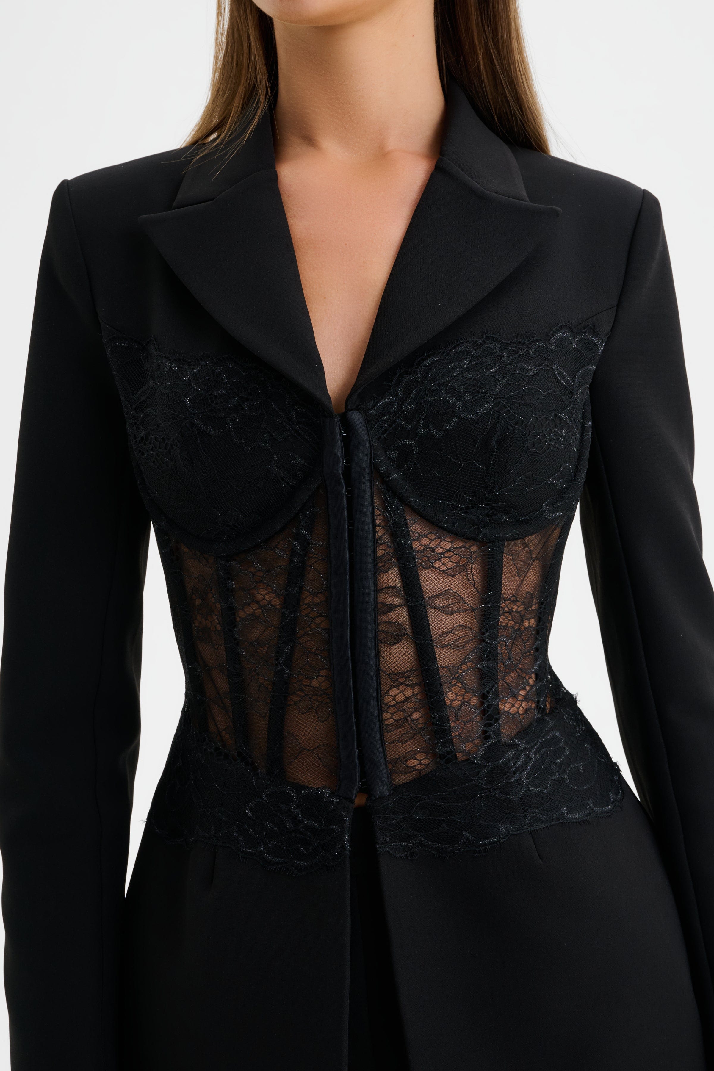 VIVIENNE Lace Corset Structured Blazer in Black