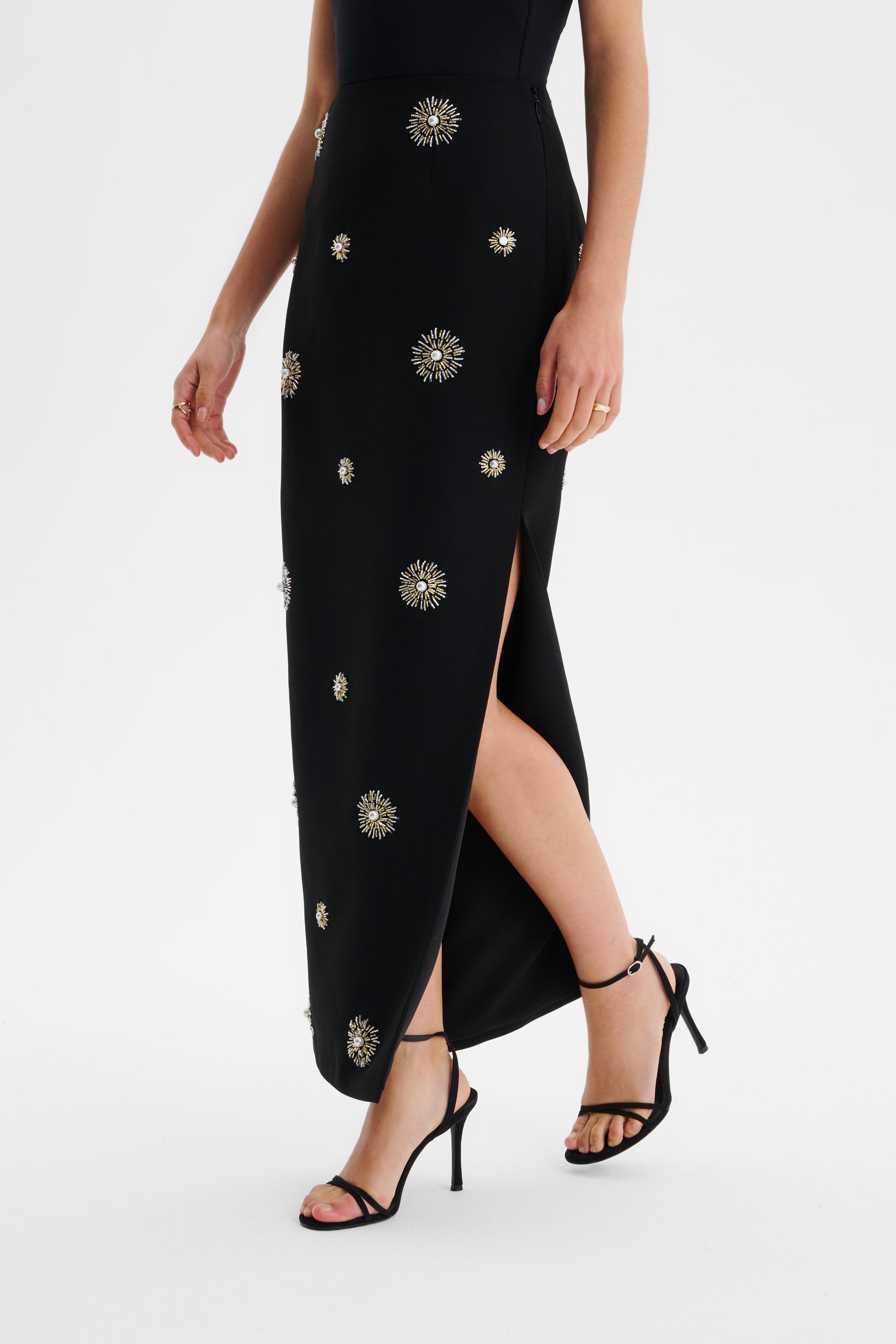 MARCELLA Star Hand Embellished Maxi Skirt In Black