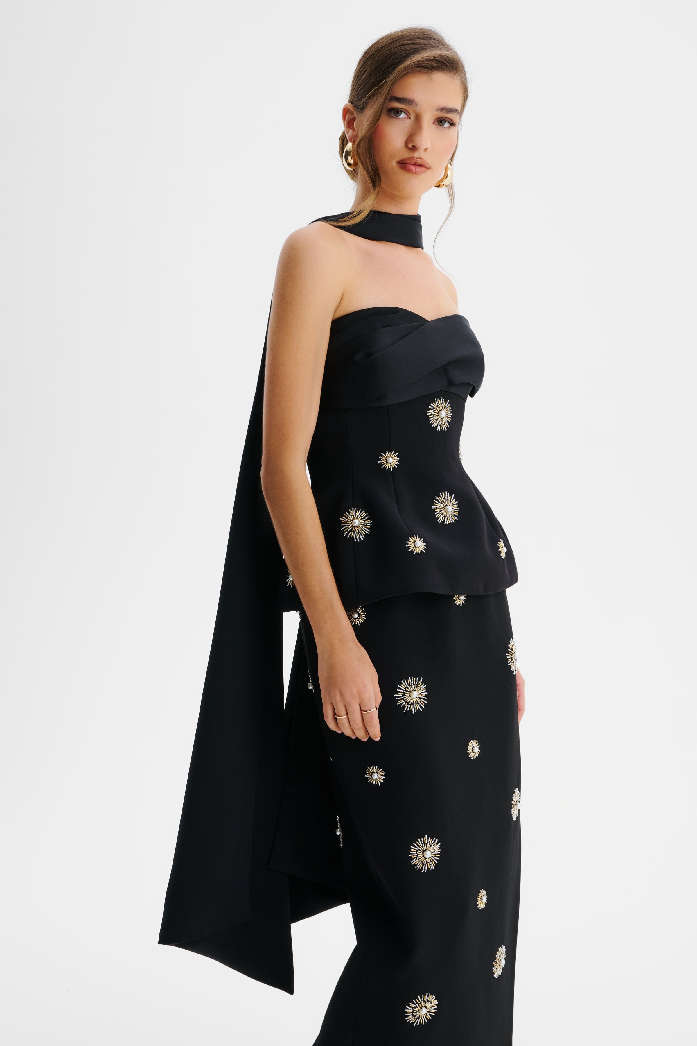 IVY Star Embellished Bandeau Corset Top With Scarf In Black