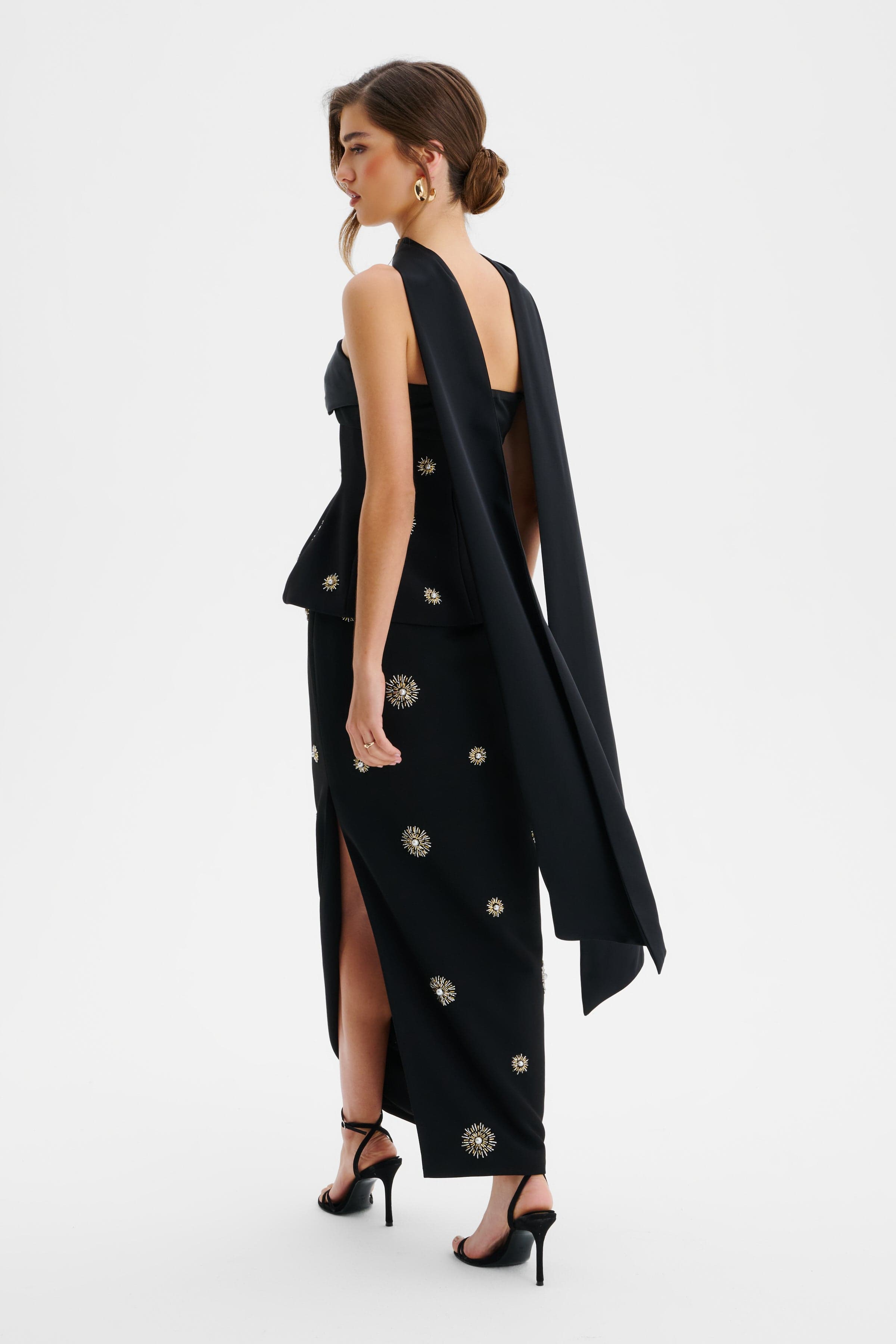 IVY Star Embellished Bandeau Corset Top With Scarf In Black