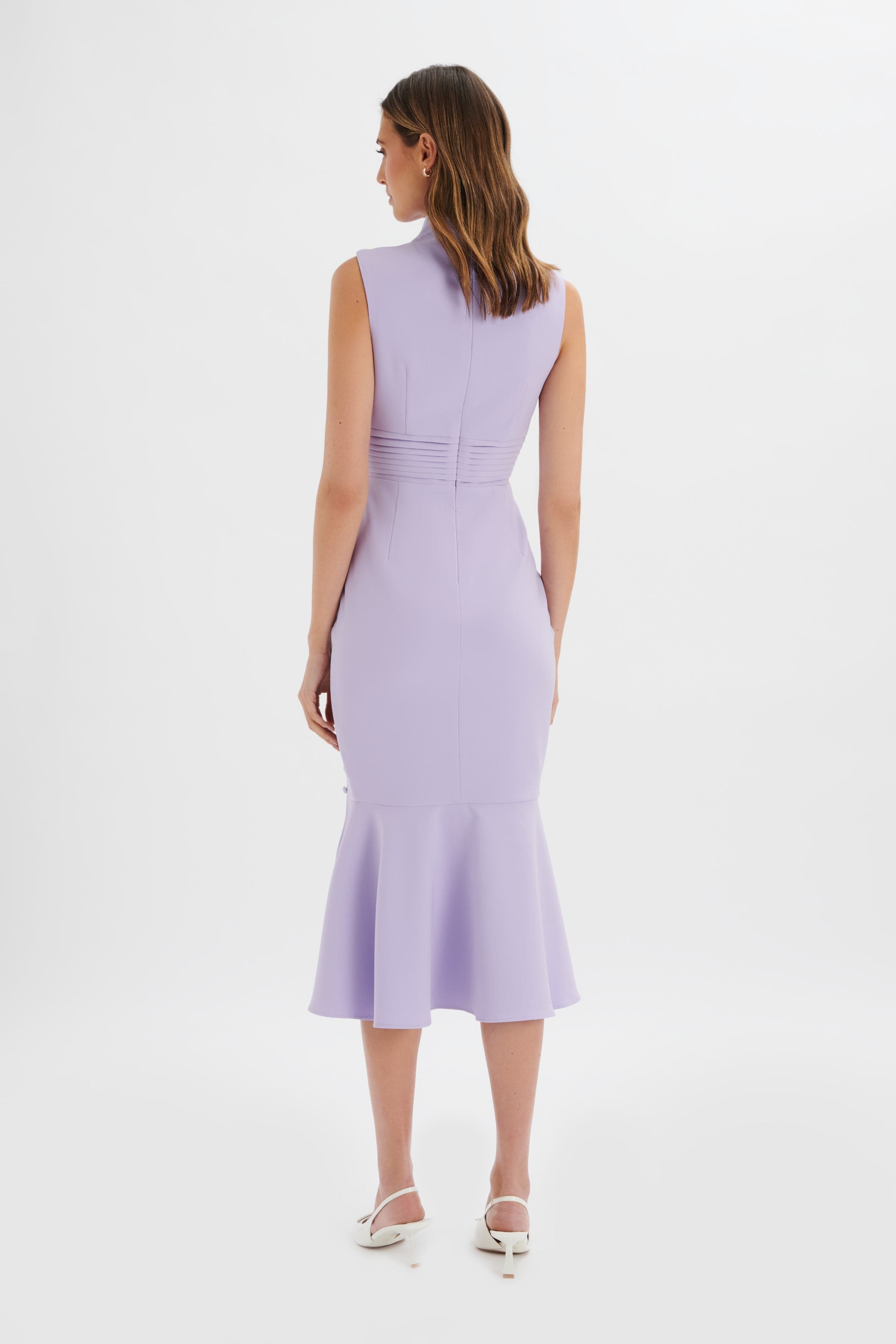 SAFFRON High Neck Micro Button Midi Dress in Lilac