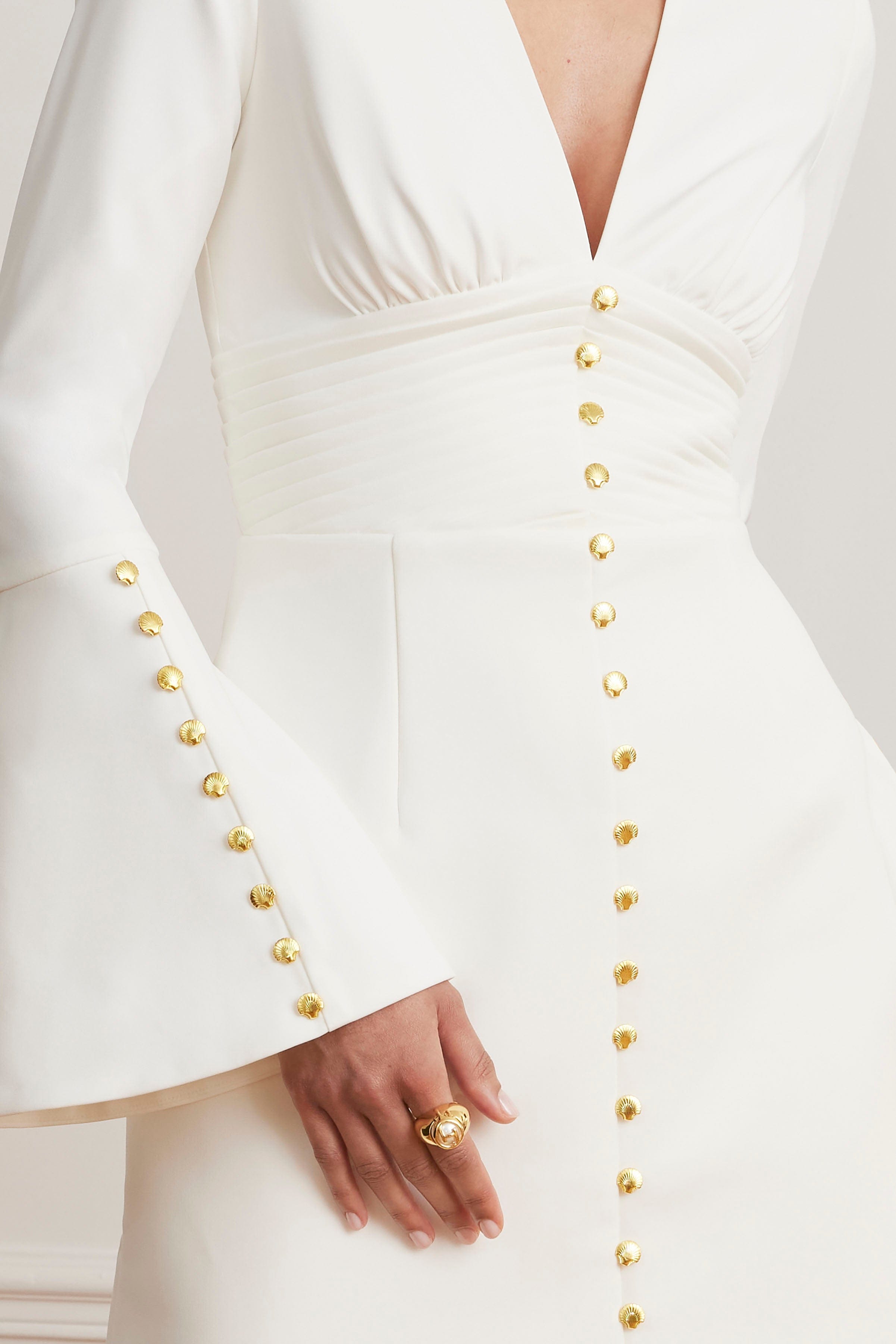 LARA Fluted Sleeve Micro Shell Button Mini Dress in White