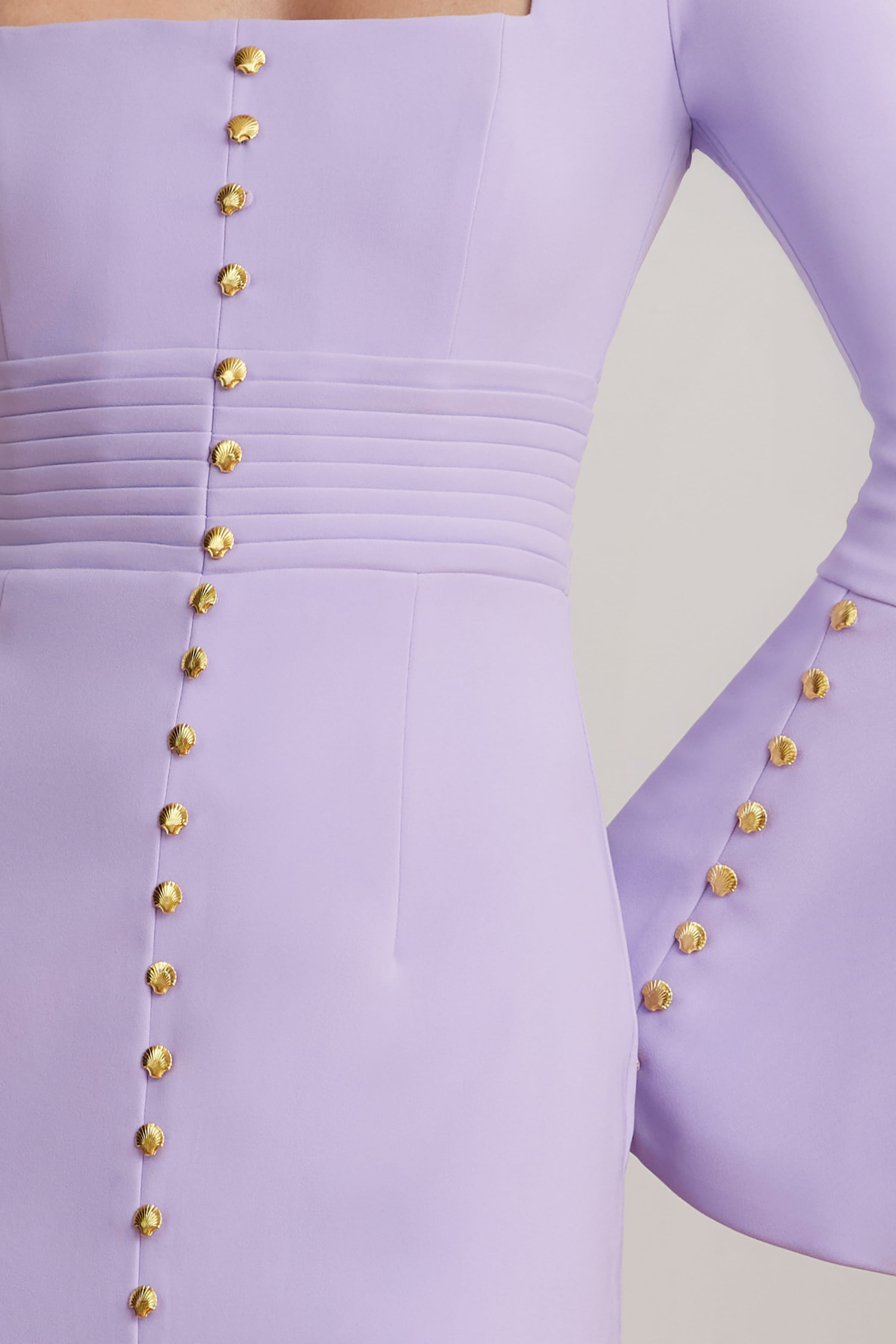 SERENA Fluted Sleeve Micro Shell Button Midi Dress in Purple