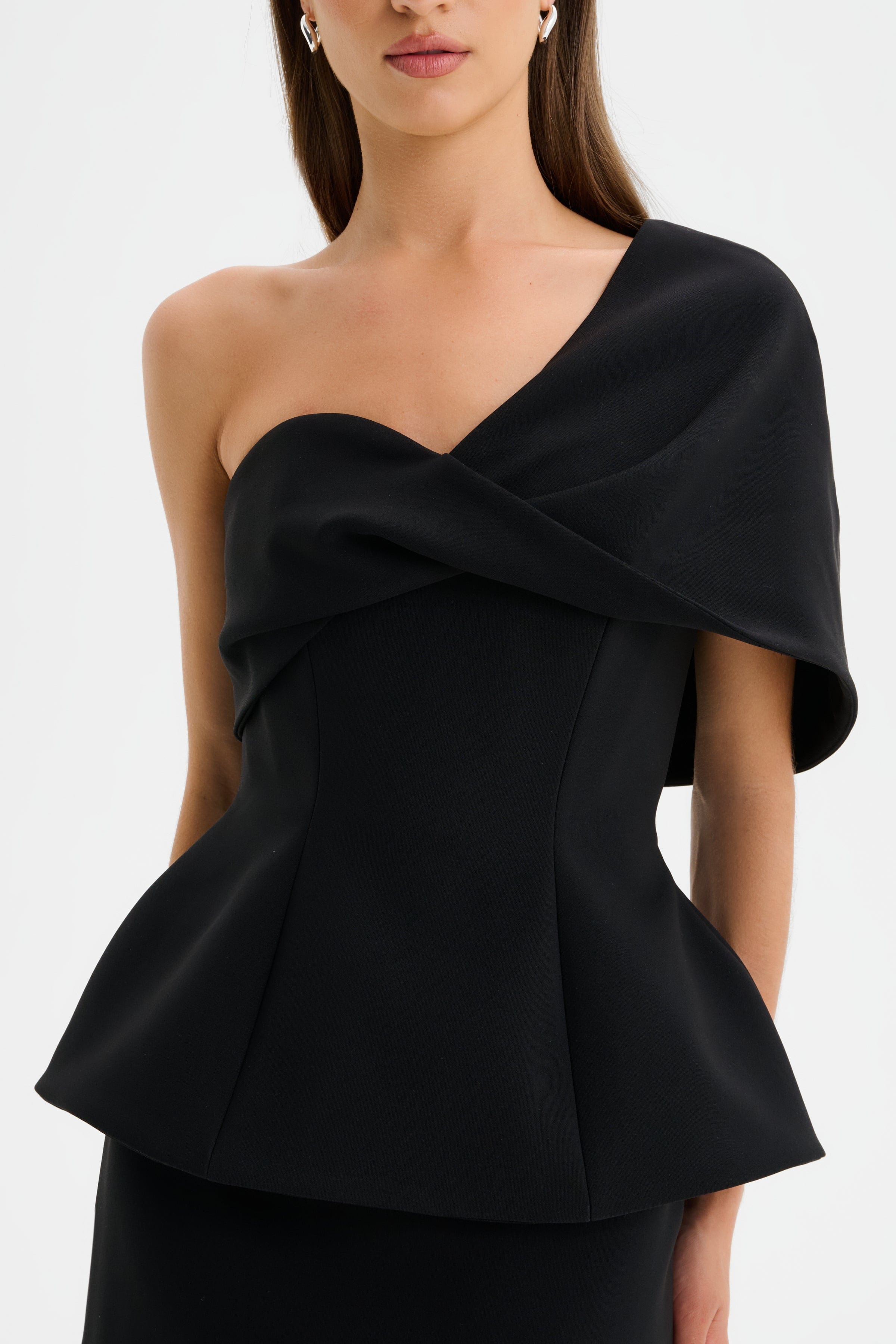 GIOVANNA Twisted Cape Shoulder Maxi Dress in Black