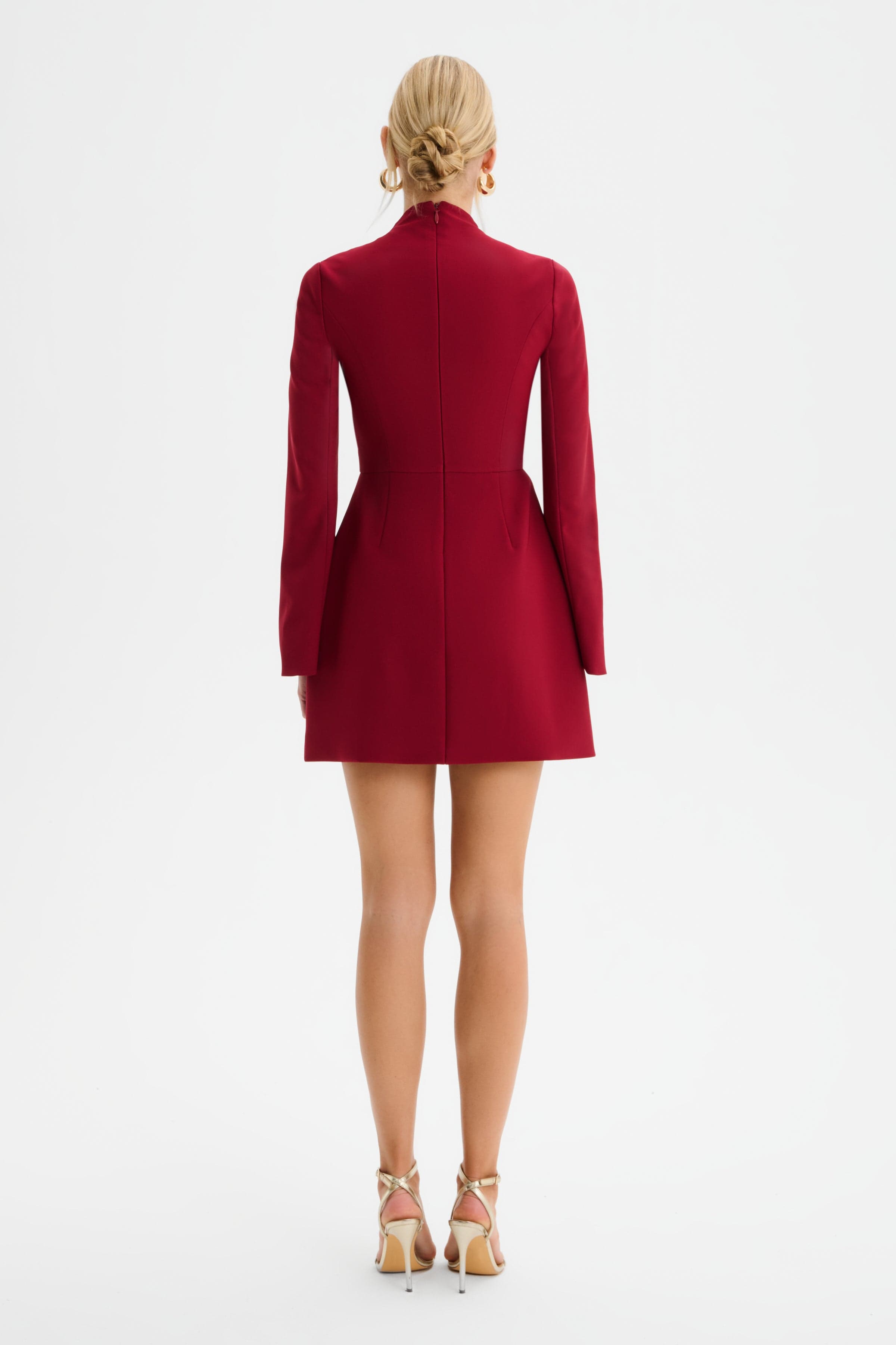 FIONA High Wrap Neck Tulip Mini Dress in Burgundy