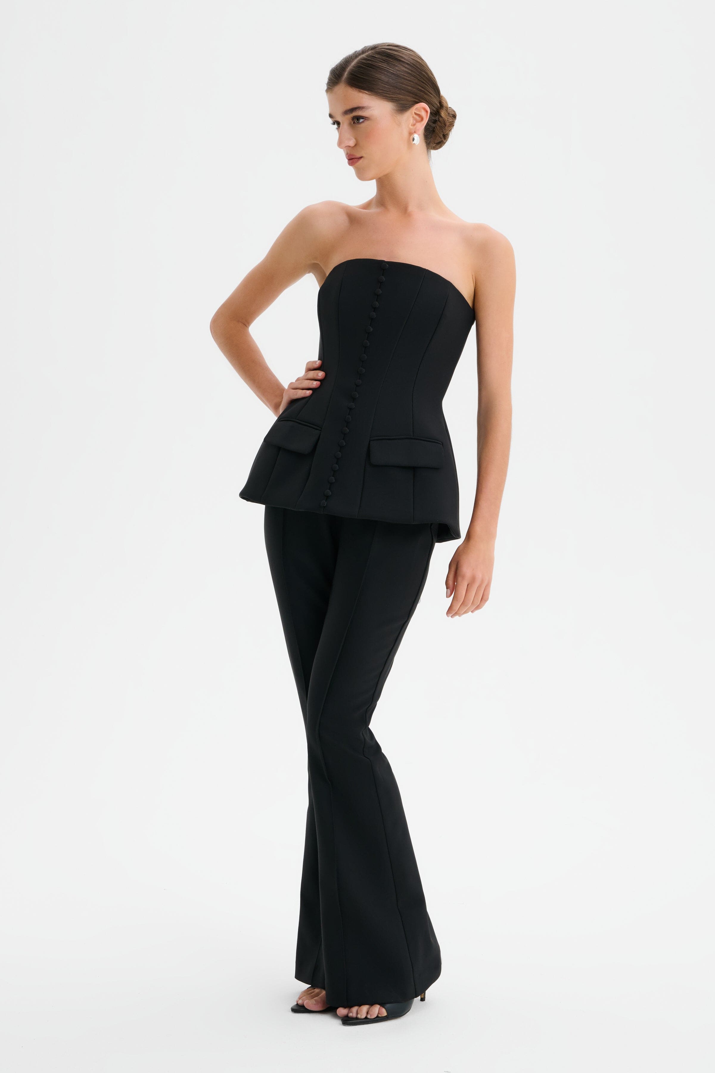 AMY Structured Strapless Jumpsuit in Black