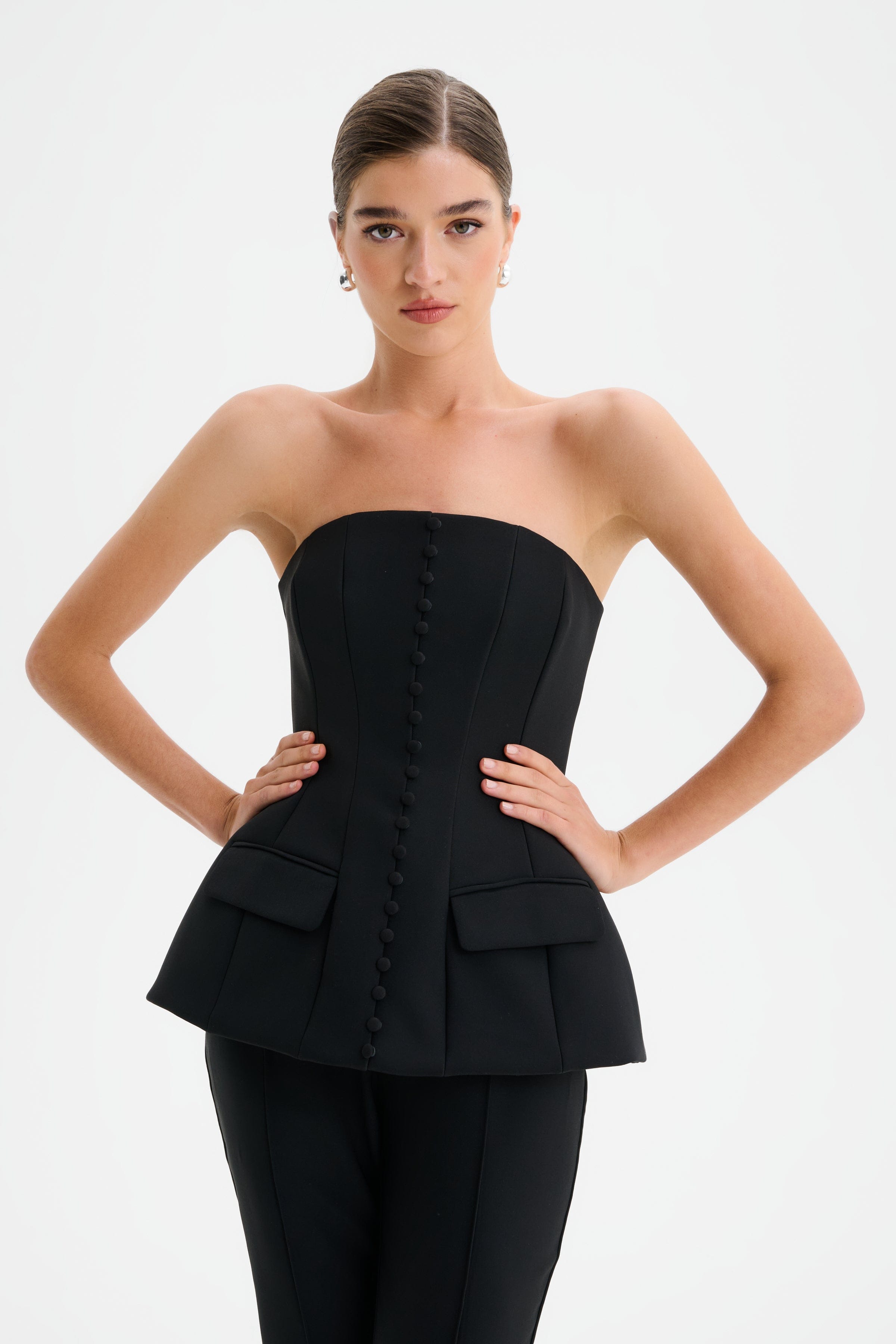 AMY Structured Strapless Jumpsuit in Black