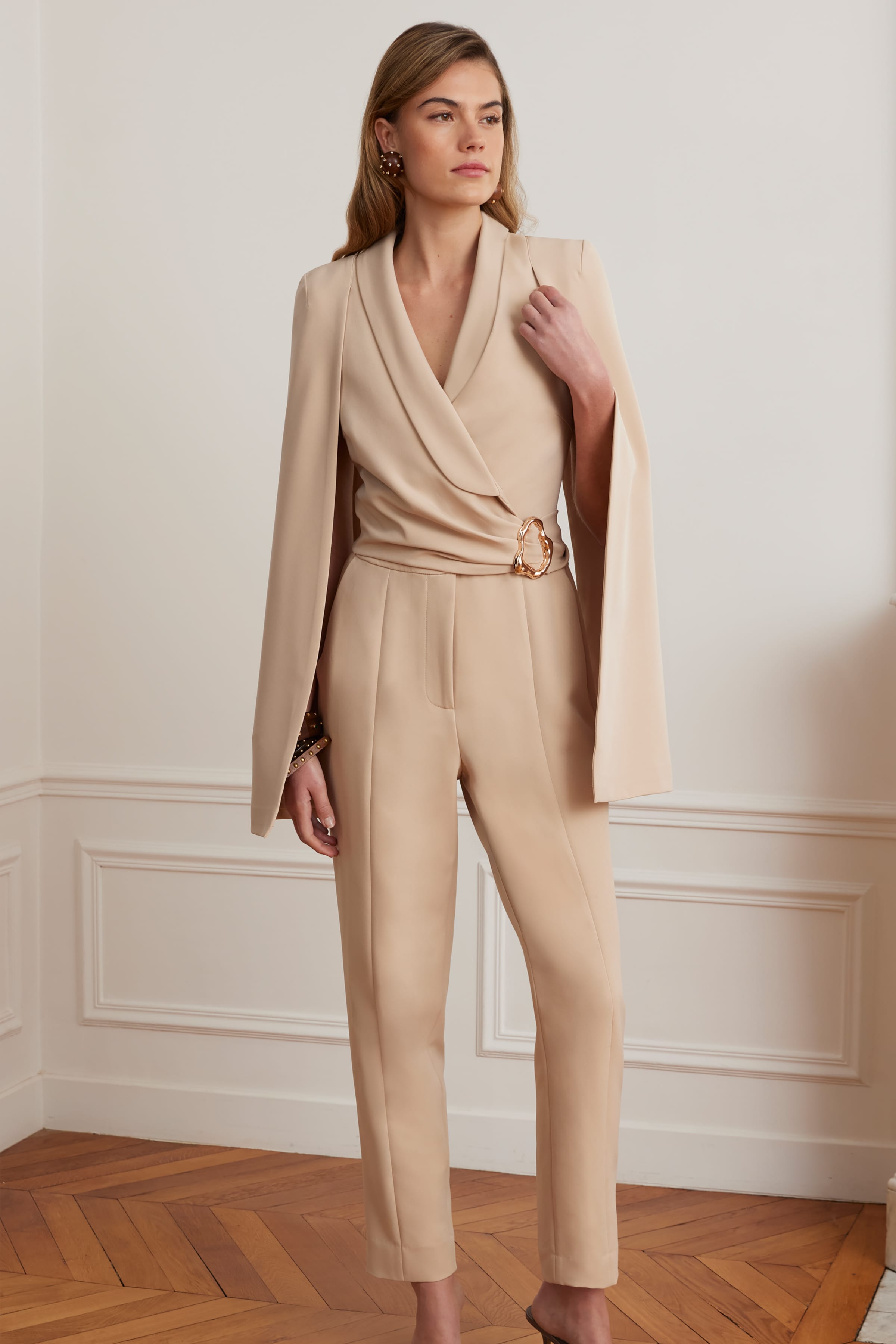 LILIA Cape Jumpsuit in Beige