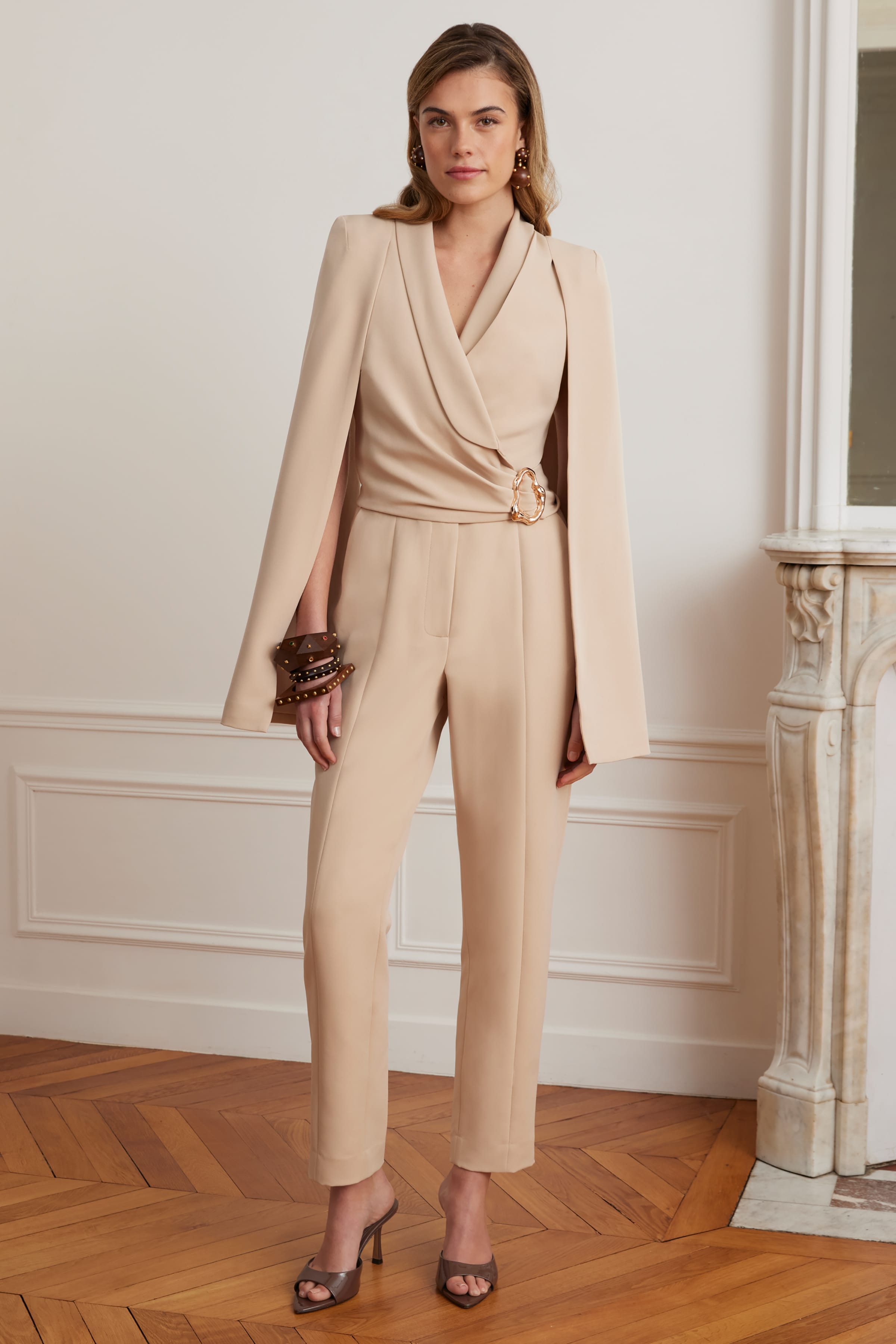 LILIA Cape Jumpsuit in Beige