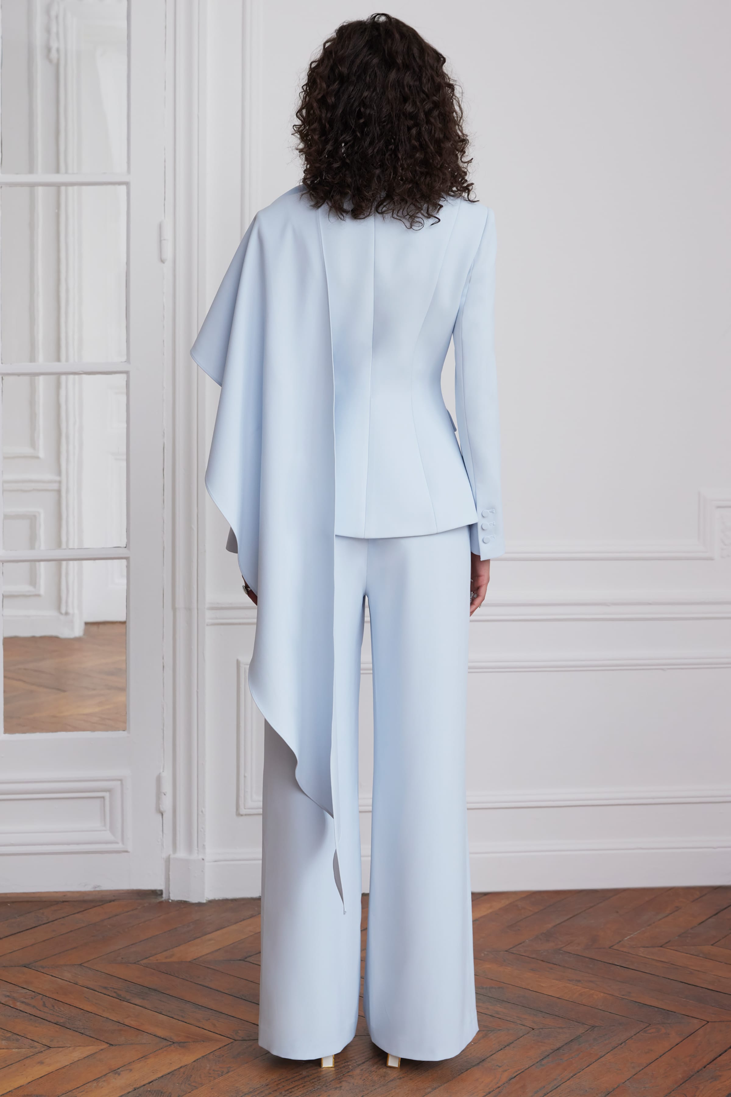 EMBER Cape Scarf Sculptured Blazer In Powder Blue
