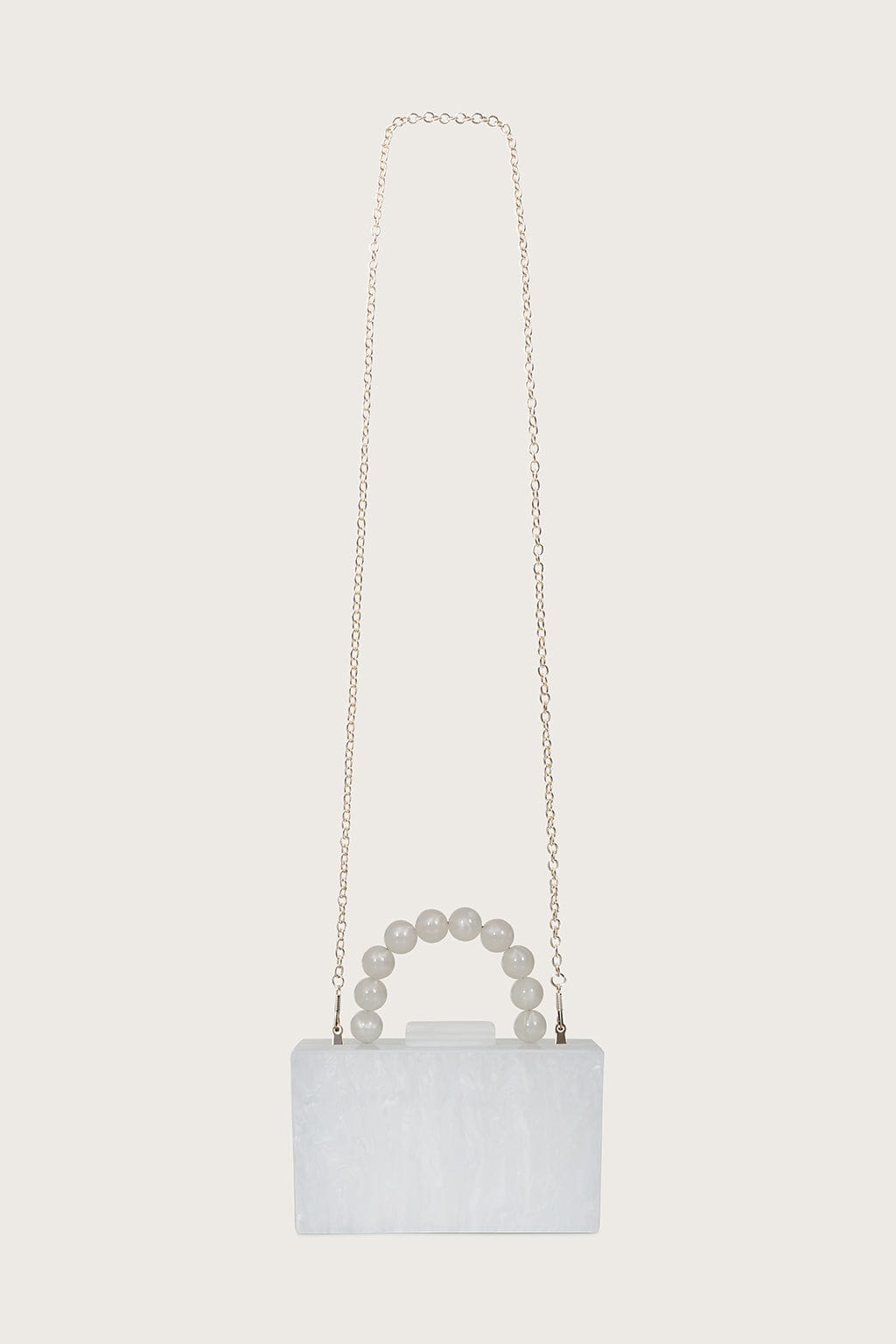 REYA Bead Handle Marbled Box Clutch Bag in White